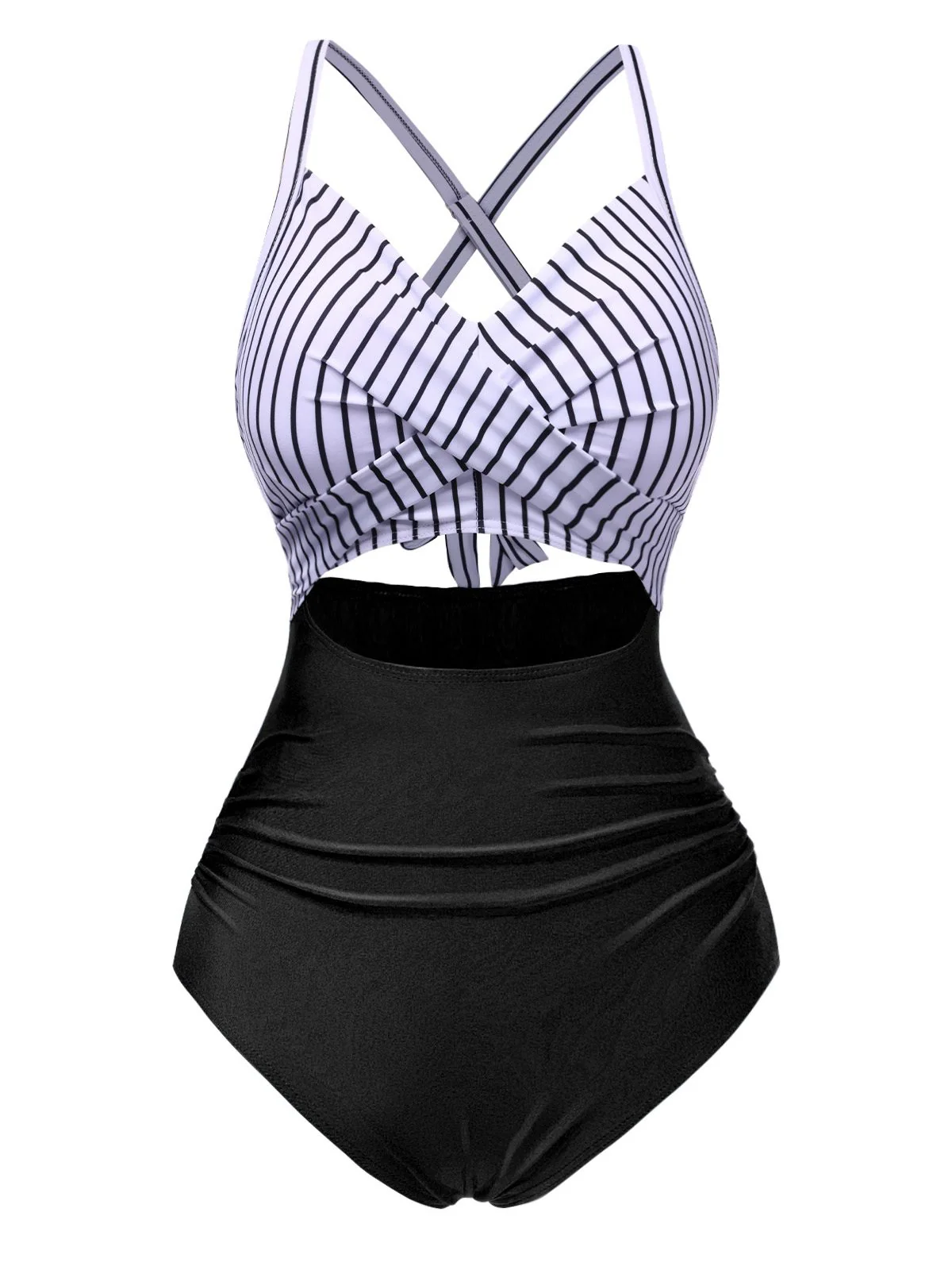 Maillot de bain bleu à rayures et patchwork creux années 1940 - Image 5