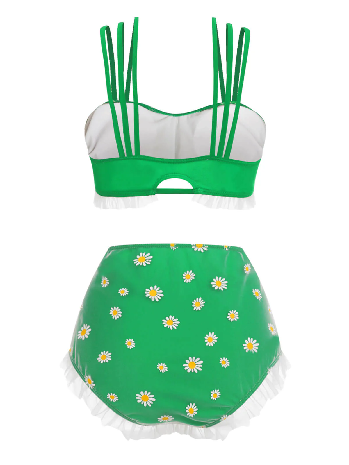 Maillot de bain vert à bretelles et fleurs en dentelle - Image 3