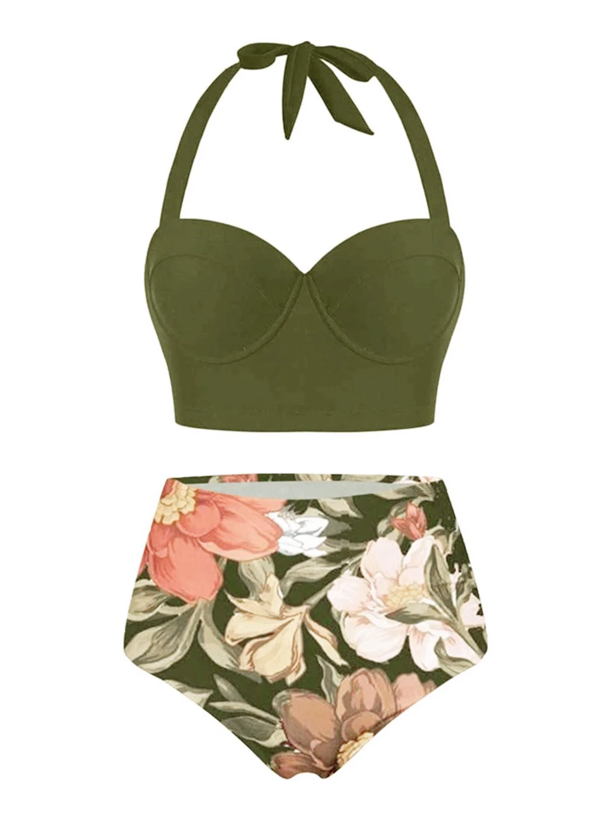 Maillot de Bain Vert Floral à Col Licou - Image 5