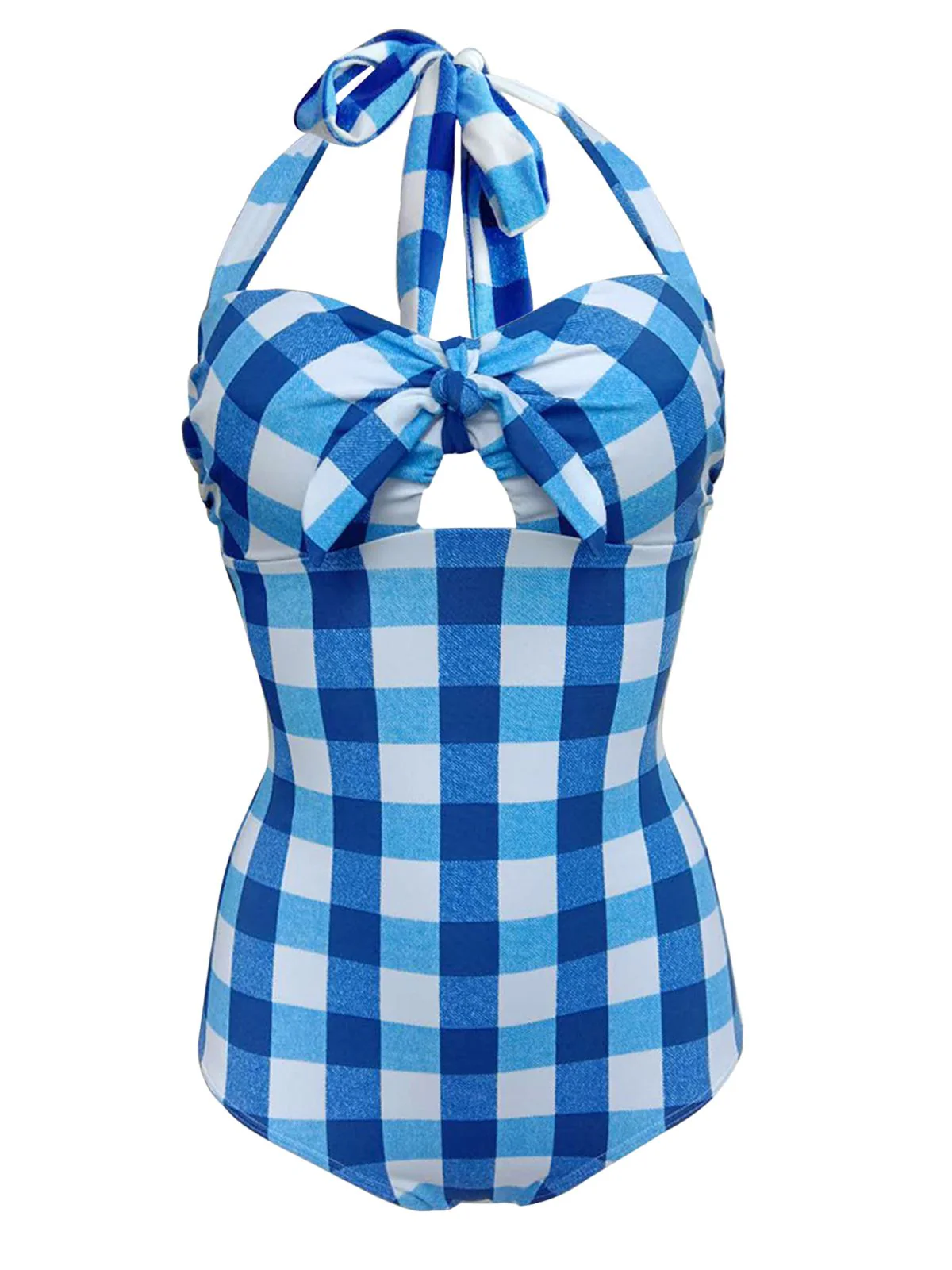Maillot de Bain Vintage Bleu Une-pièce à Carreaux