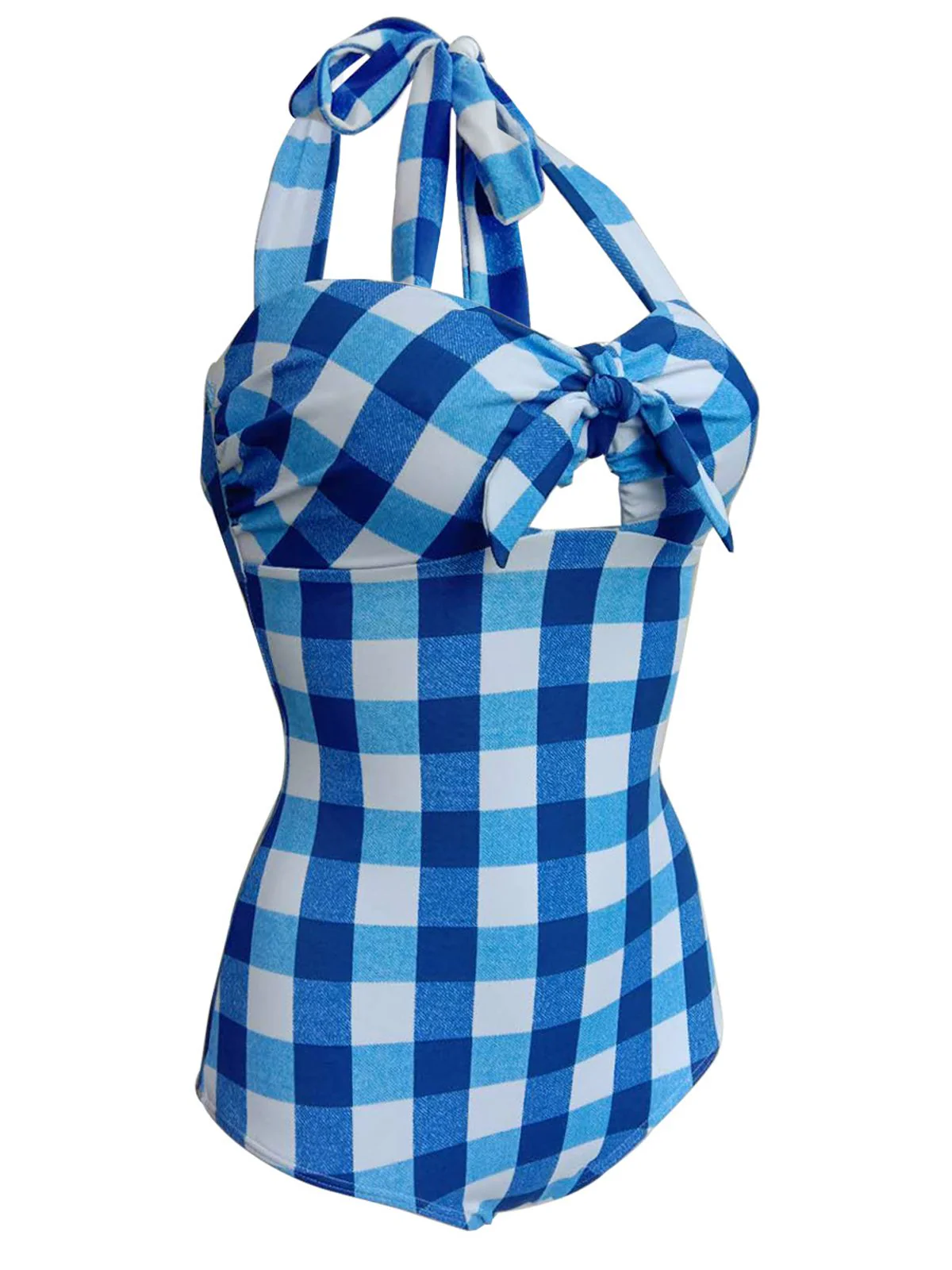 Maillot de Bain Vintage Bleu Une-pièce à Carreaux - Image 2