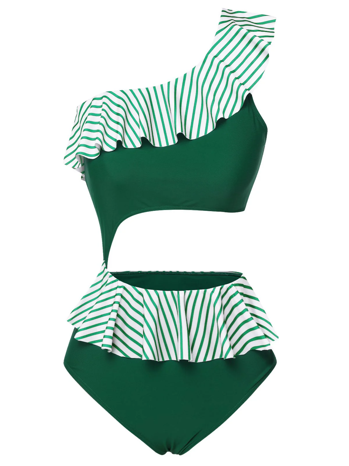Maillot de bain à volants rayé vert foncé des années 1940 - Image 2