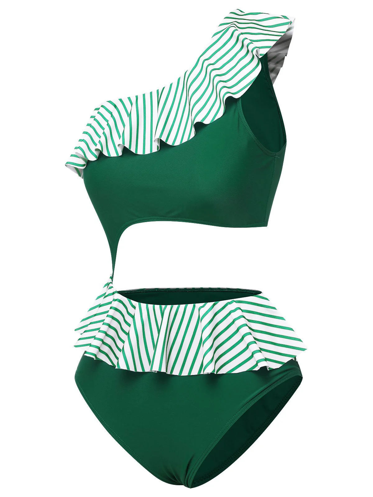 Maillot de bain à volants rayé vert foncé des années 1940 - Image 3
