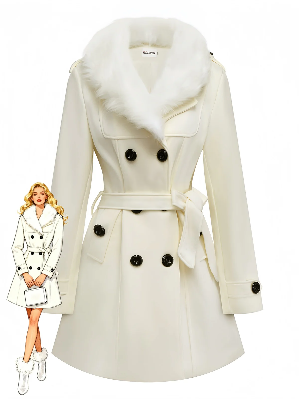Manteau à boutons amovibles en fausse fourrure des années 1940