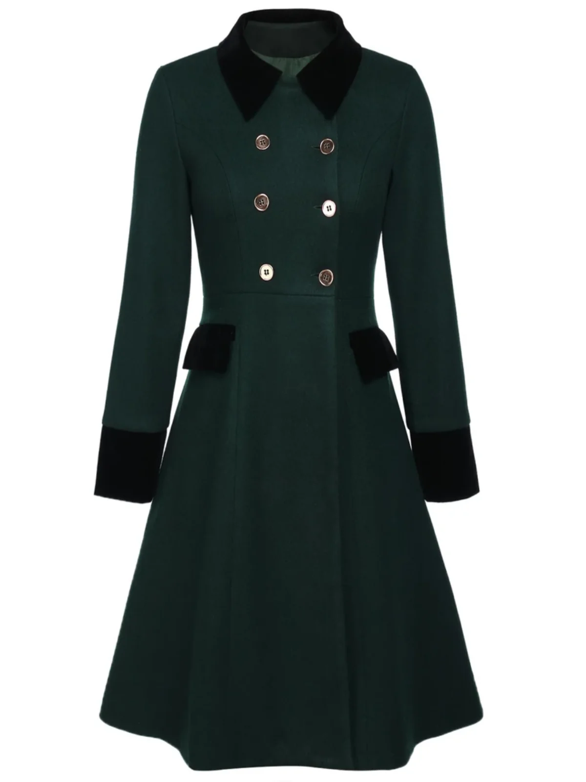 Manteau à Boutons Uni Vert Foncé Années 1950 - Image 14