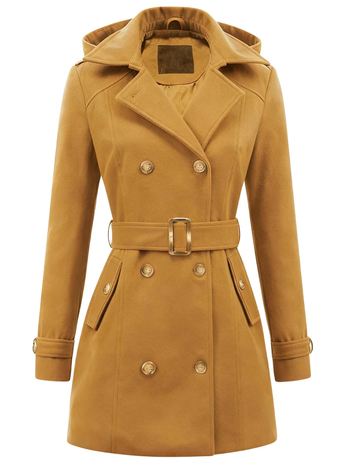 Manteau à capuche croisé en fausse laine des années 1970