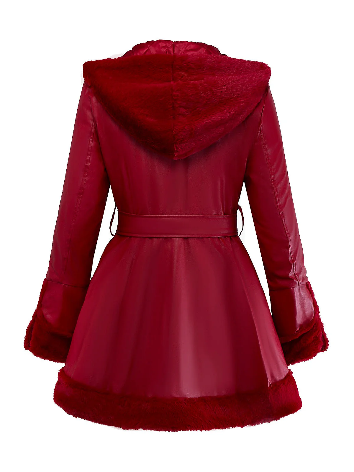 Manteau à capuche et col en fourrure en cuir des années 1950 - Image 2