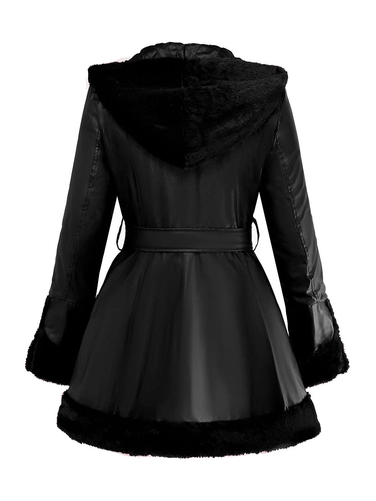 Manteau à capuche et col en fourrure en cuir des années 1950 - Image 8