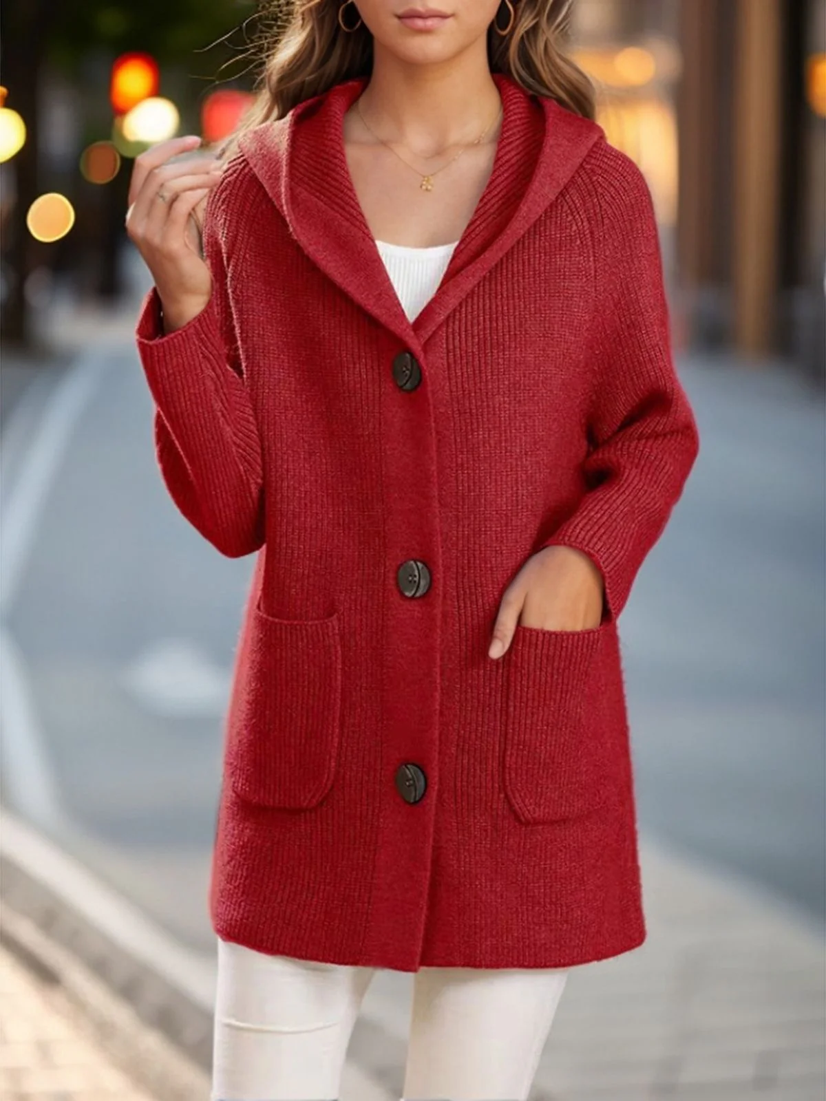 Manteau à capuche tricoté avec poches solides des années 1940 - Image 4
