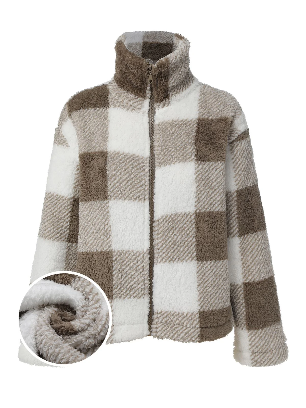 Manteau à carreaux en peluche réversible beige des années 1940