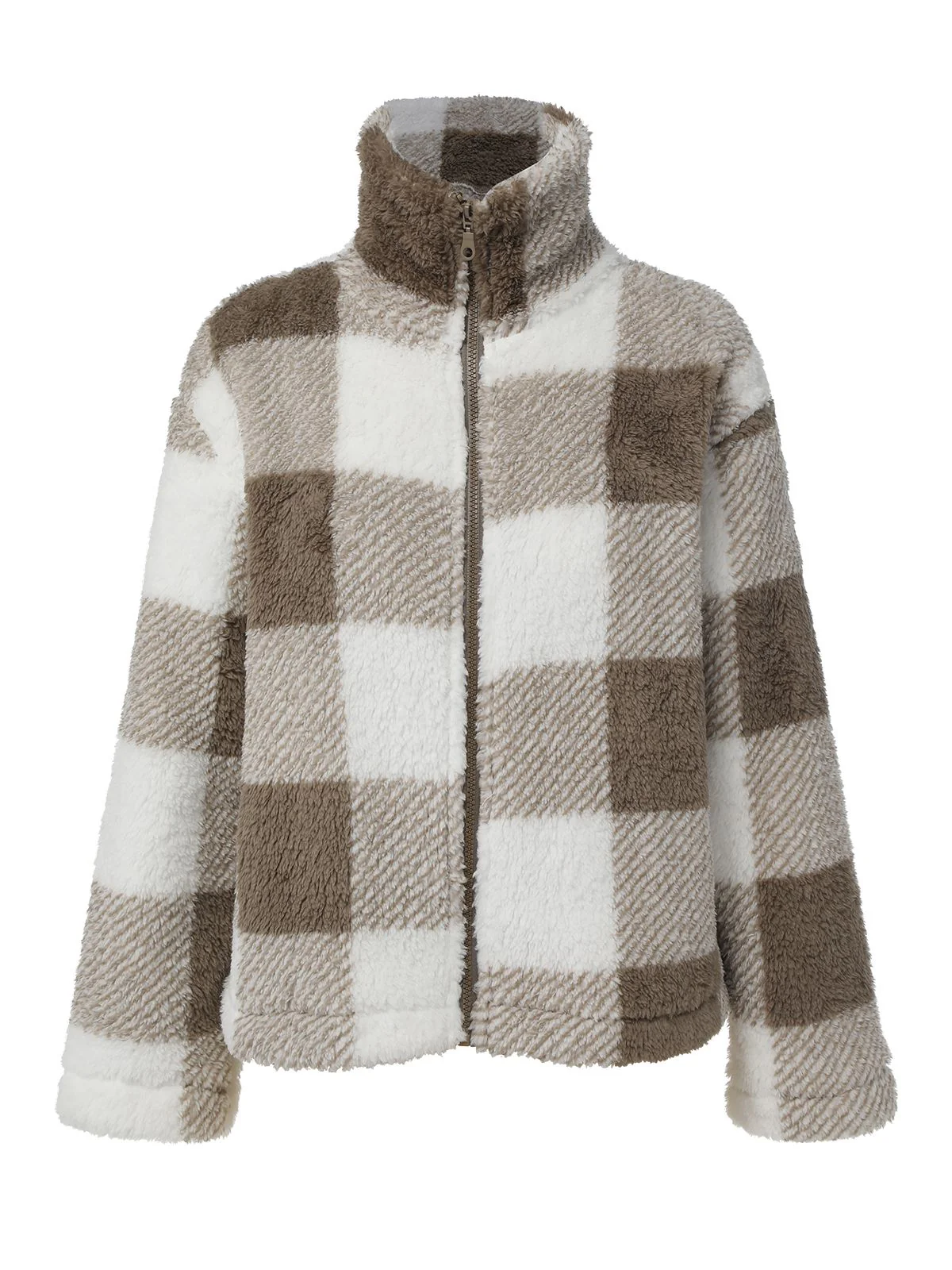 Manteau à carreaux en peluche réversible beige des années 1940 - Image 2