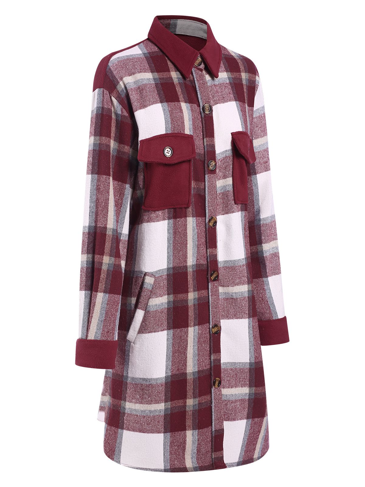 Manteau à carreaux tartan rouge vin des années 1950 avec col de chemise - Image 3