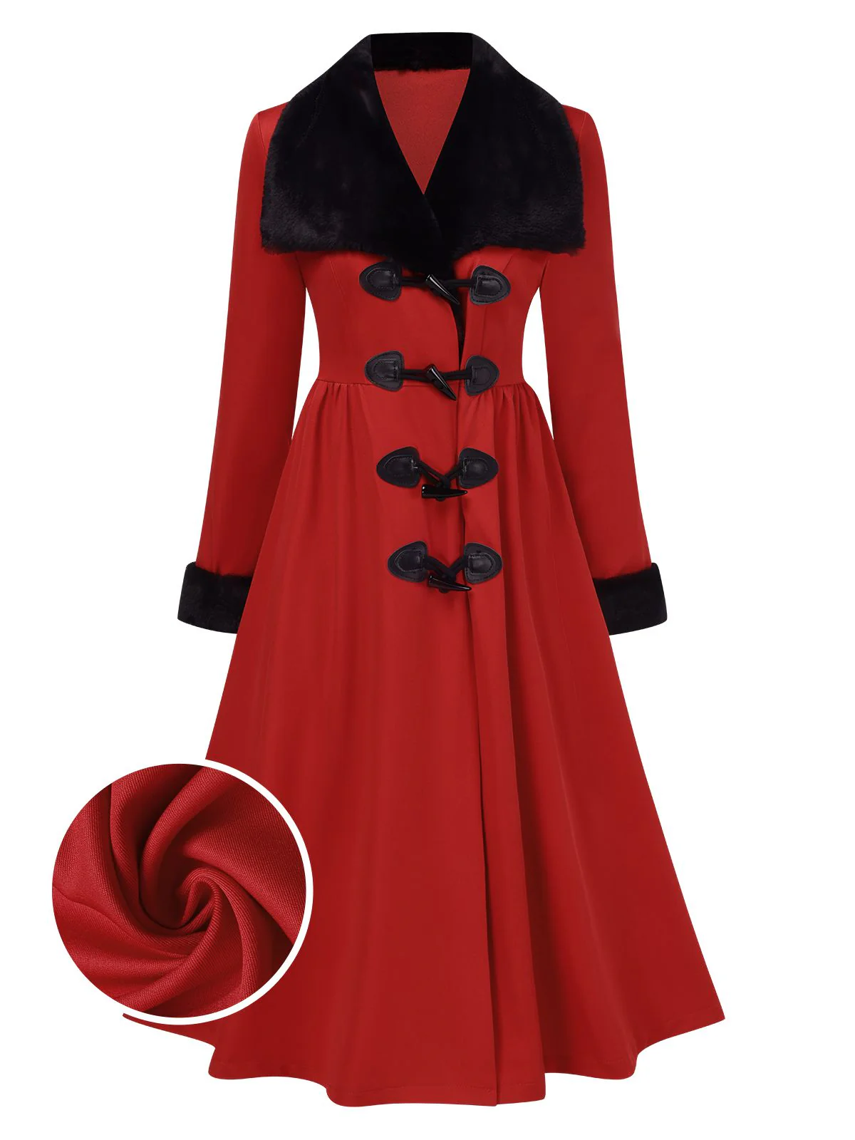 Manteau à col en fourrure rouge et noir des années 1950 - Image 3
