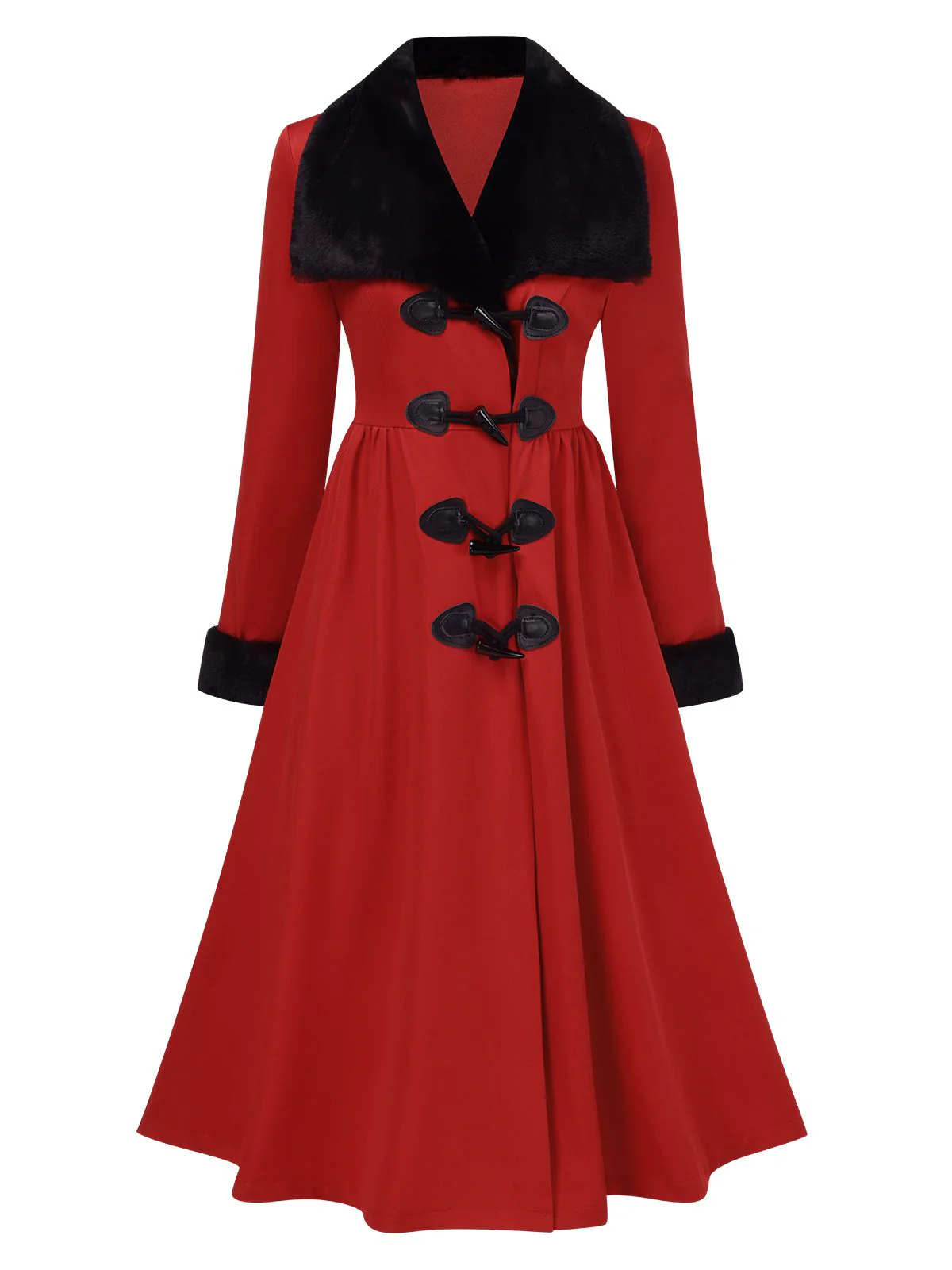 Manteau à col en fourrure rouge et noir des années 1950 - Image 4