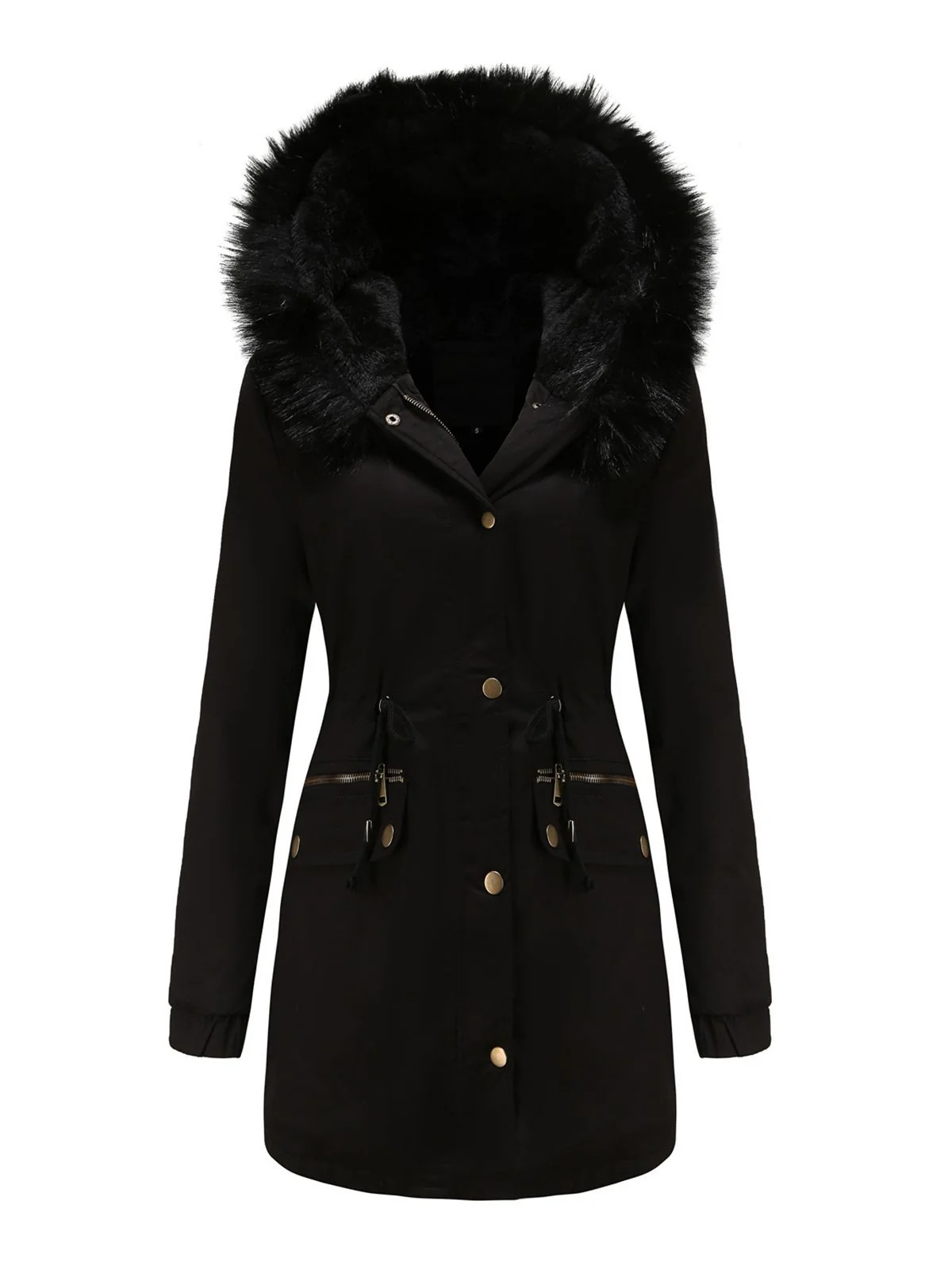 Manteau Années 50 Garnie de Fourrure Synthétique à Boucle