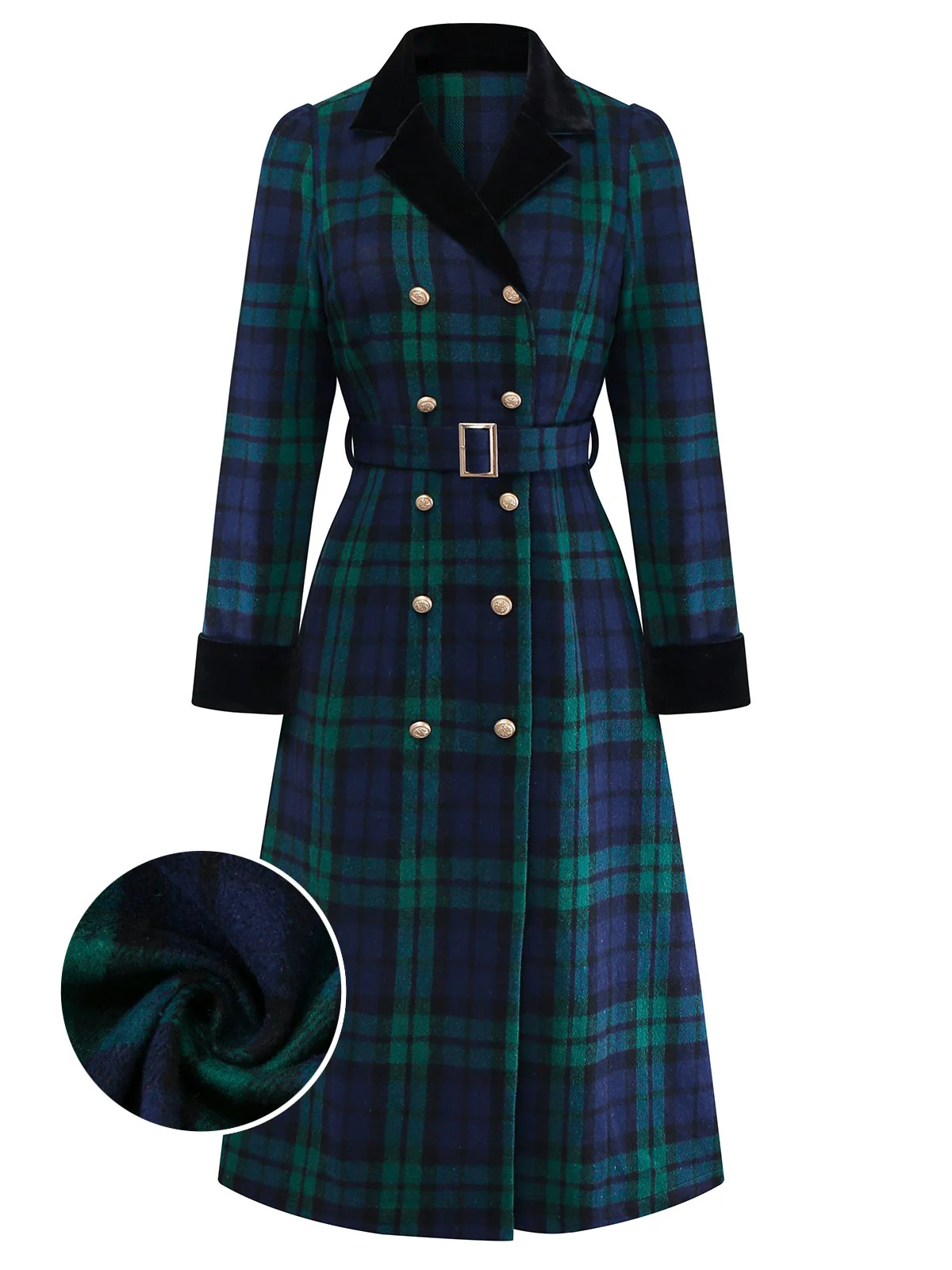 Manteau à carreaux bleue et verte en col cranté années 1940 - Image 2