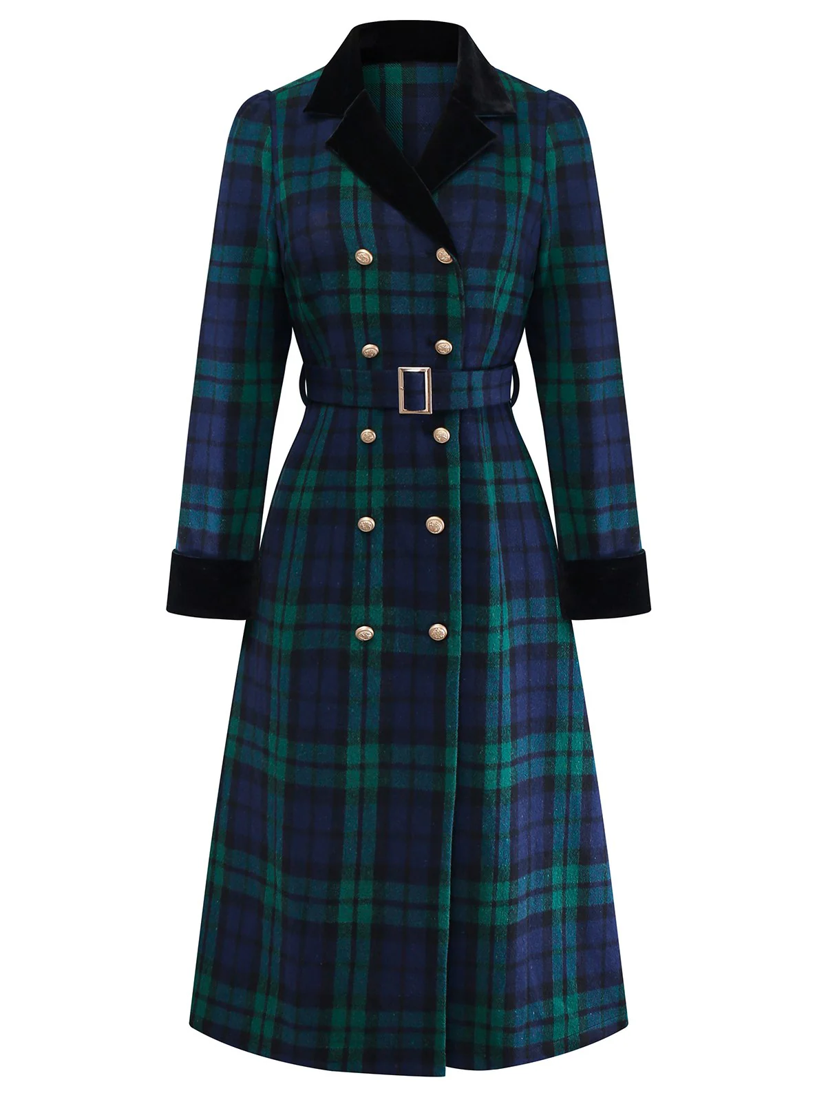 Manteau à carreaux bleue et verte en col cranté années 1940 - Image 3
