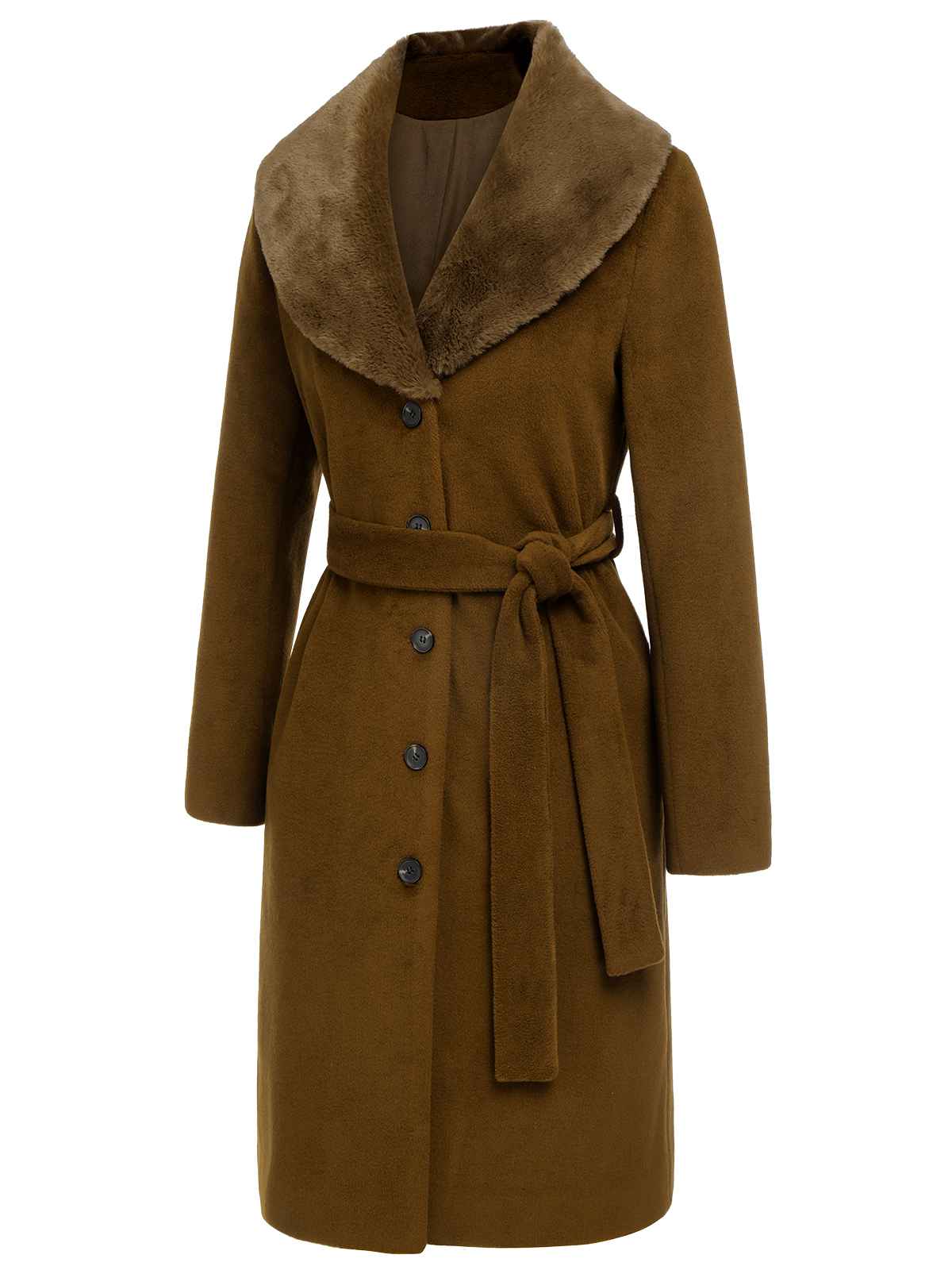 Manteau ceinturé à col en fourrure marron des années 1940 - Image 3