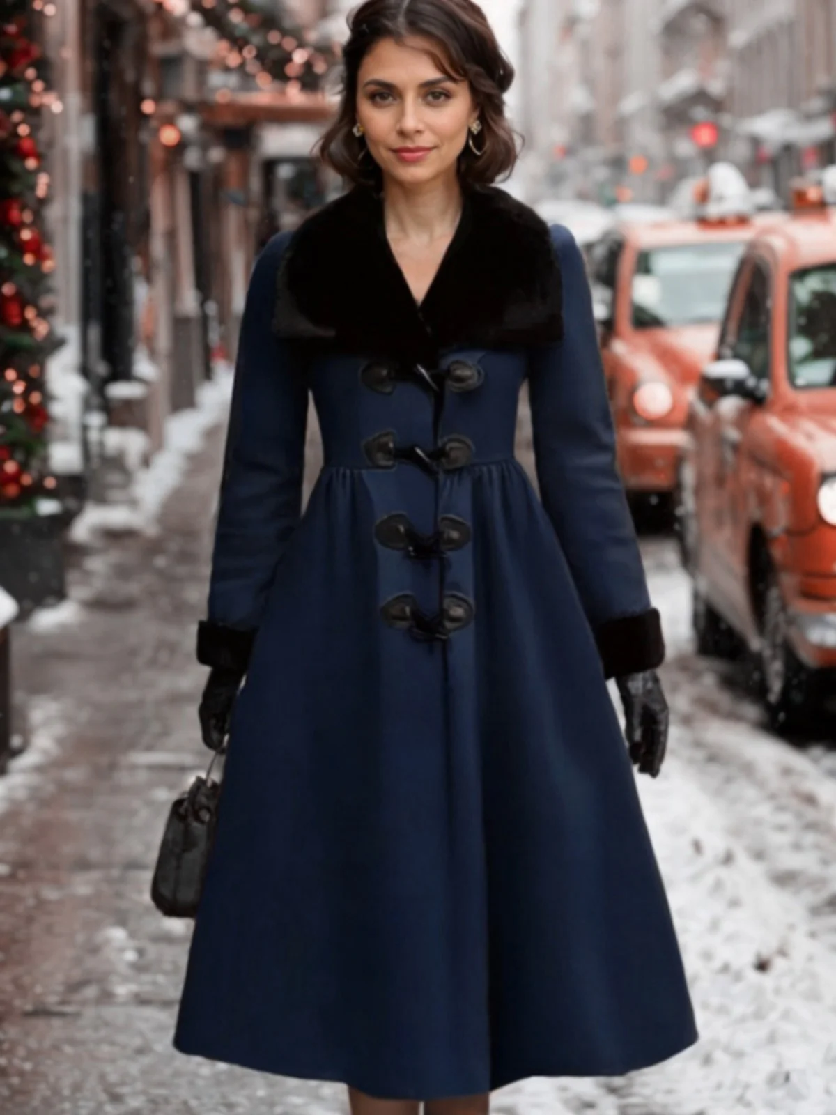 Manteau à col en fourrure bleu bouton croissants des années 1950 - Image 3