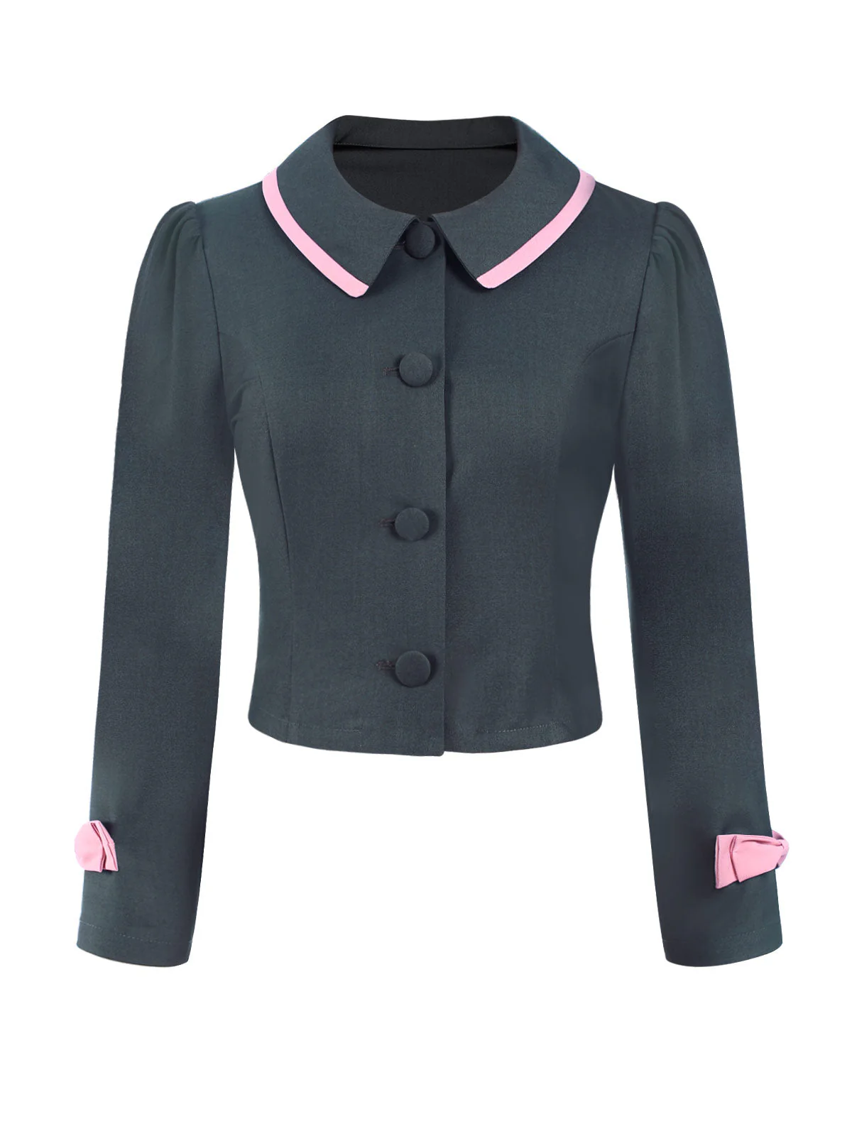 Manteau court gris foncé avec nœud à revers des années 1950 - Image 2