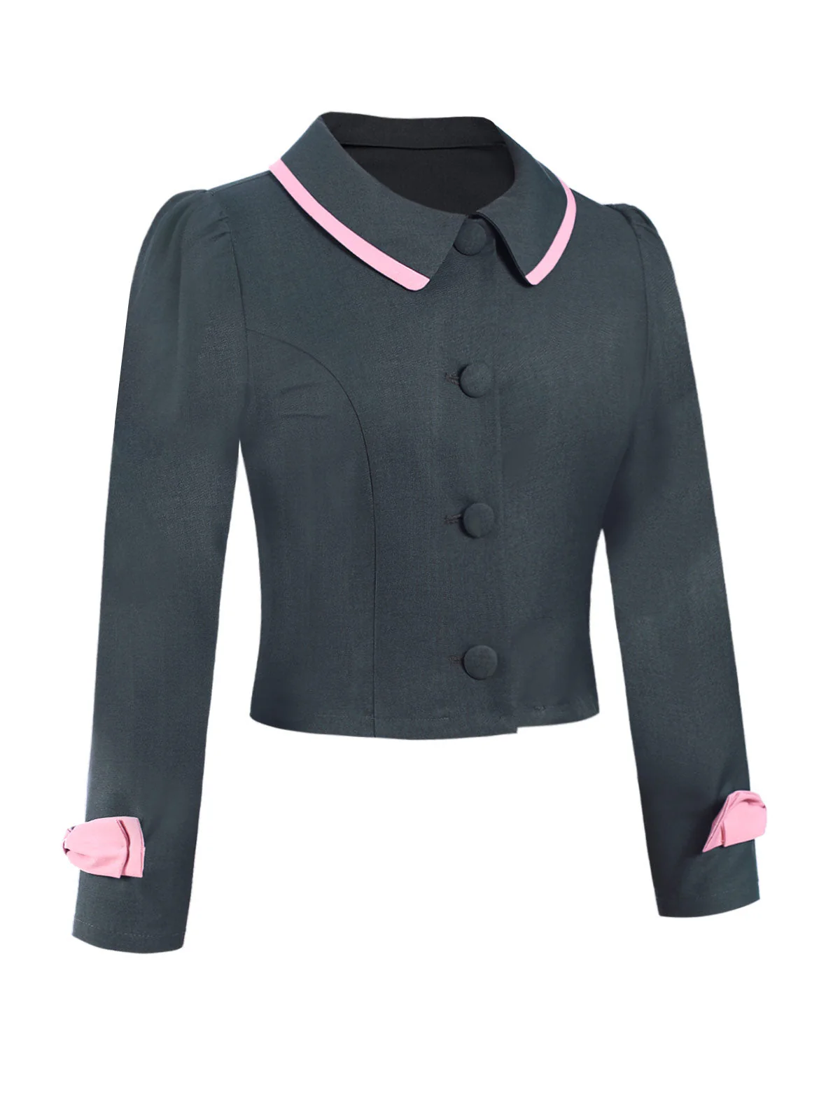 Manteau court gris foncé avec nœud à revers des années 1950 - Image 3