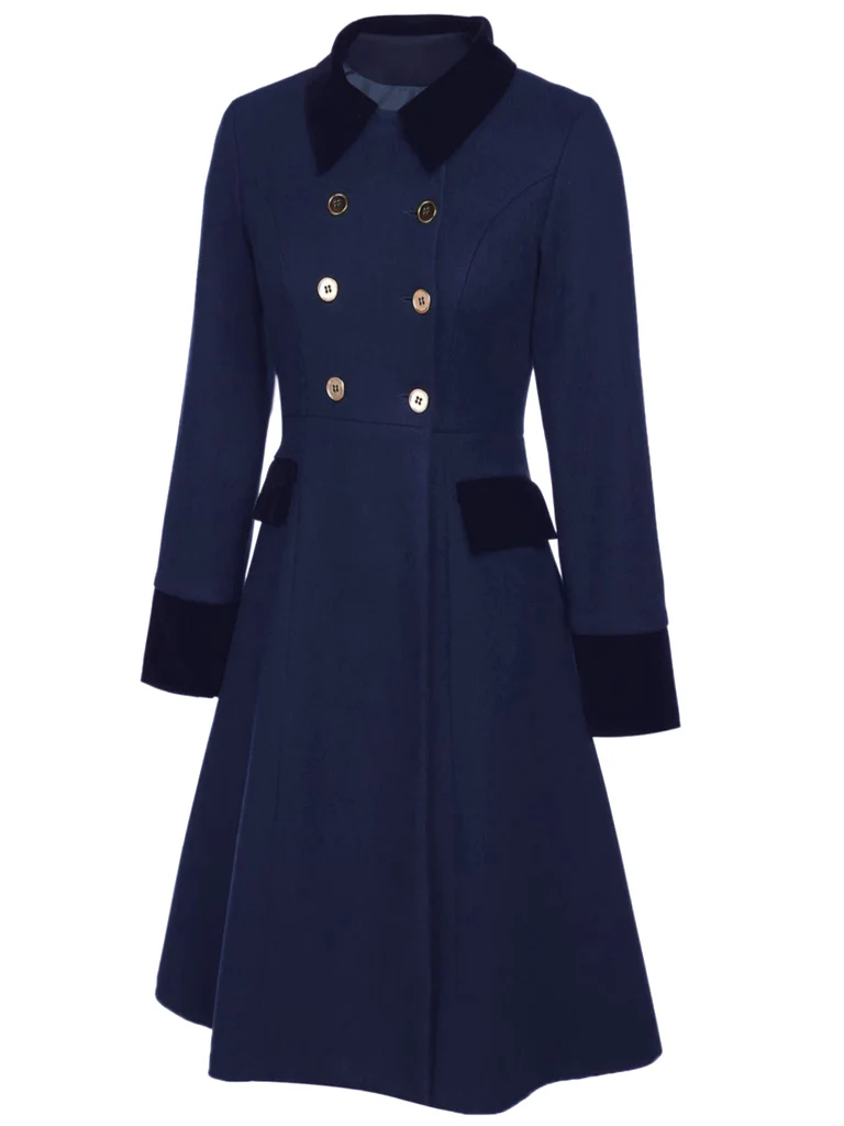 Manteau croisé bleu contrasté à boutons des années 40 - Image 2