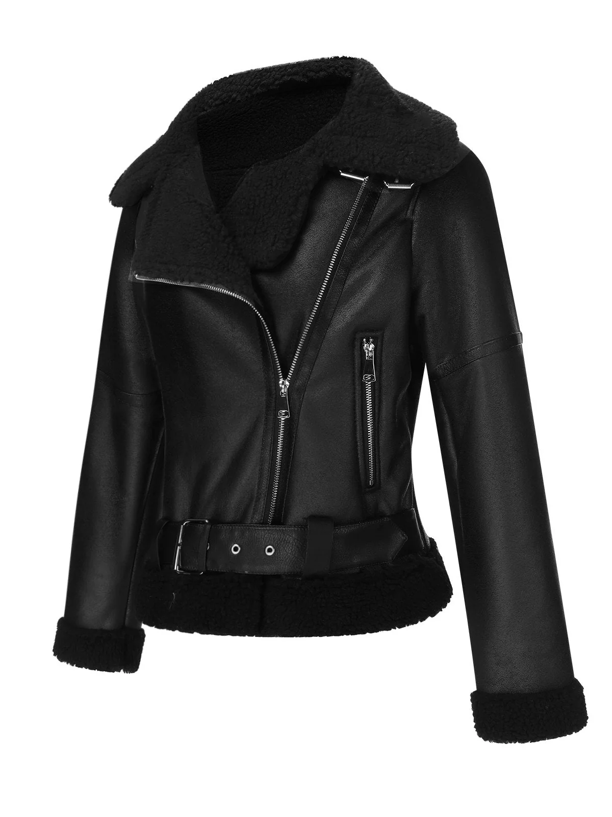 Manteau en cuir artificiel noir à revers solide des années 1960 - Image 2