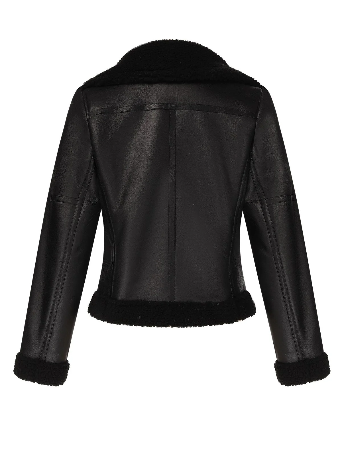 Manteau en cuir artificiel noir à revers solide des années 1960 - Image 3