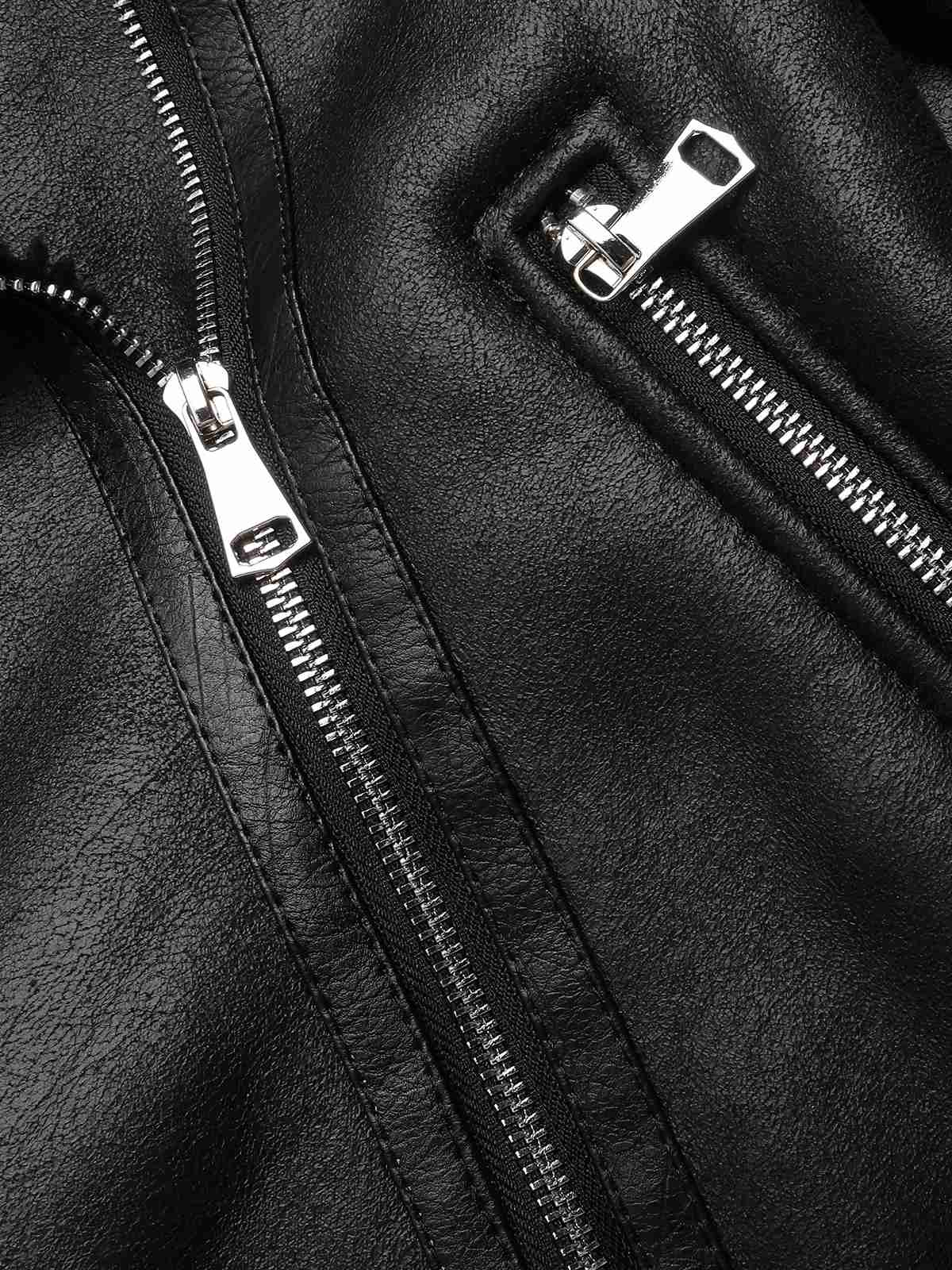 Manteau en cuir artificiel noir à revers solide des années 1960 - Image 4