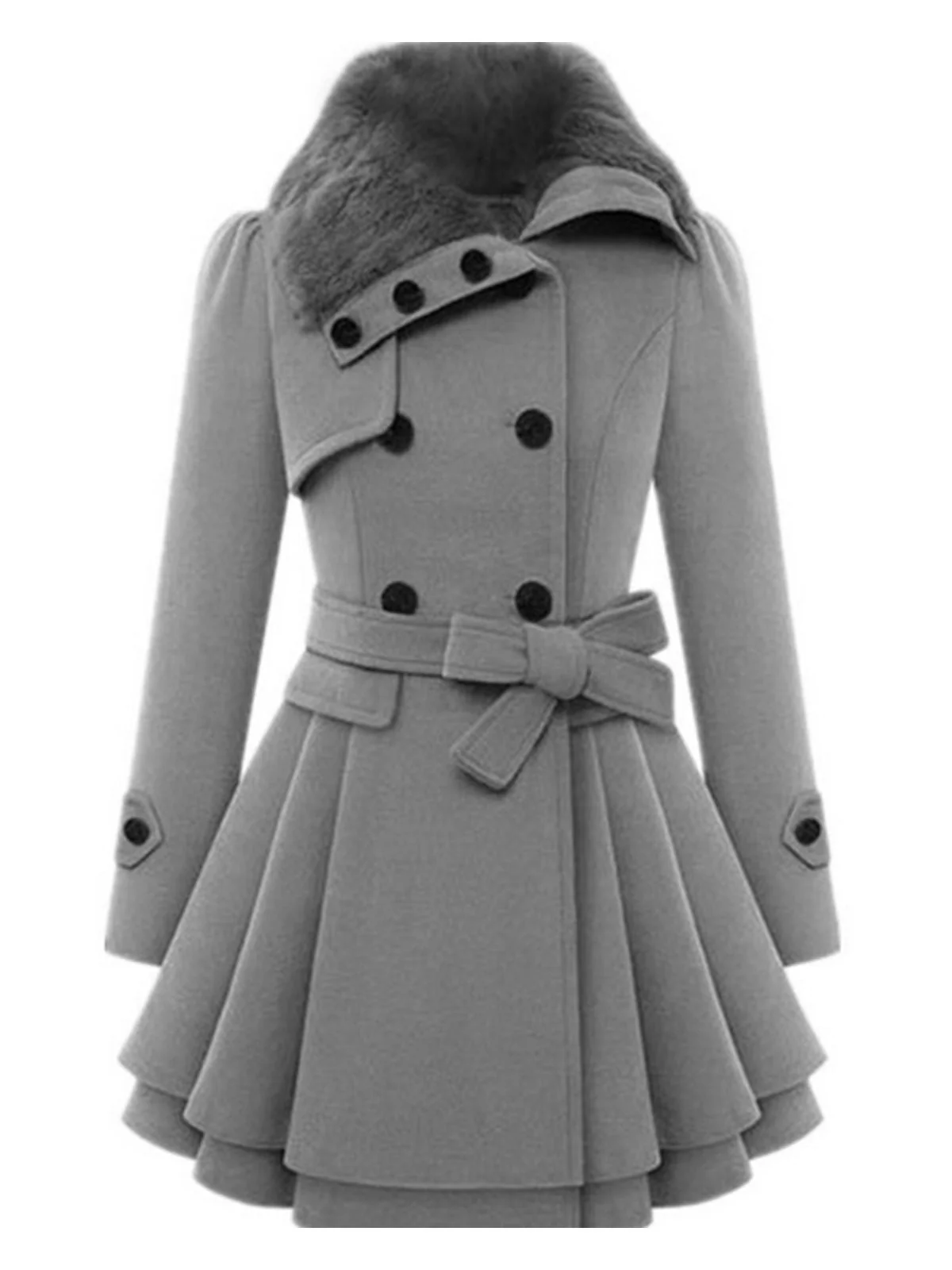 Manteau en hiver cintré à col en fourrure de Noël Chic - Image 5