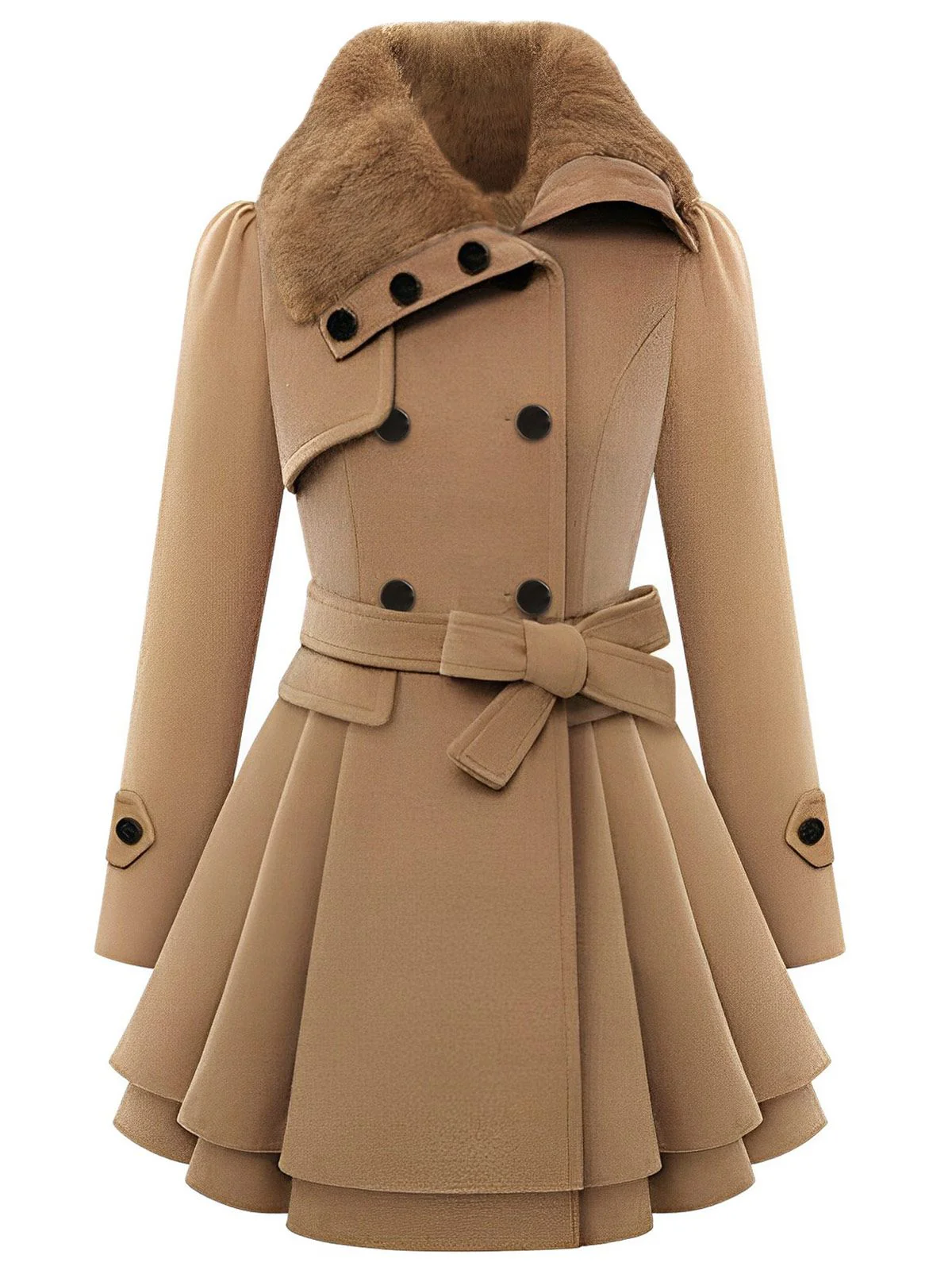 Manteau en hiver cintré à col en fourrure de Noël Chic - Image 3