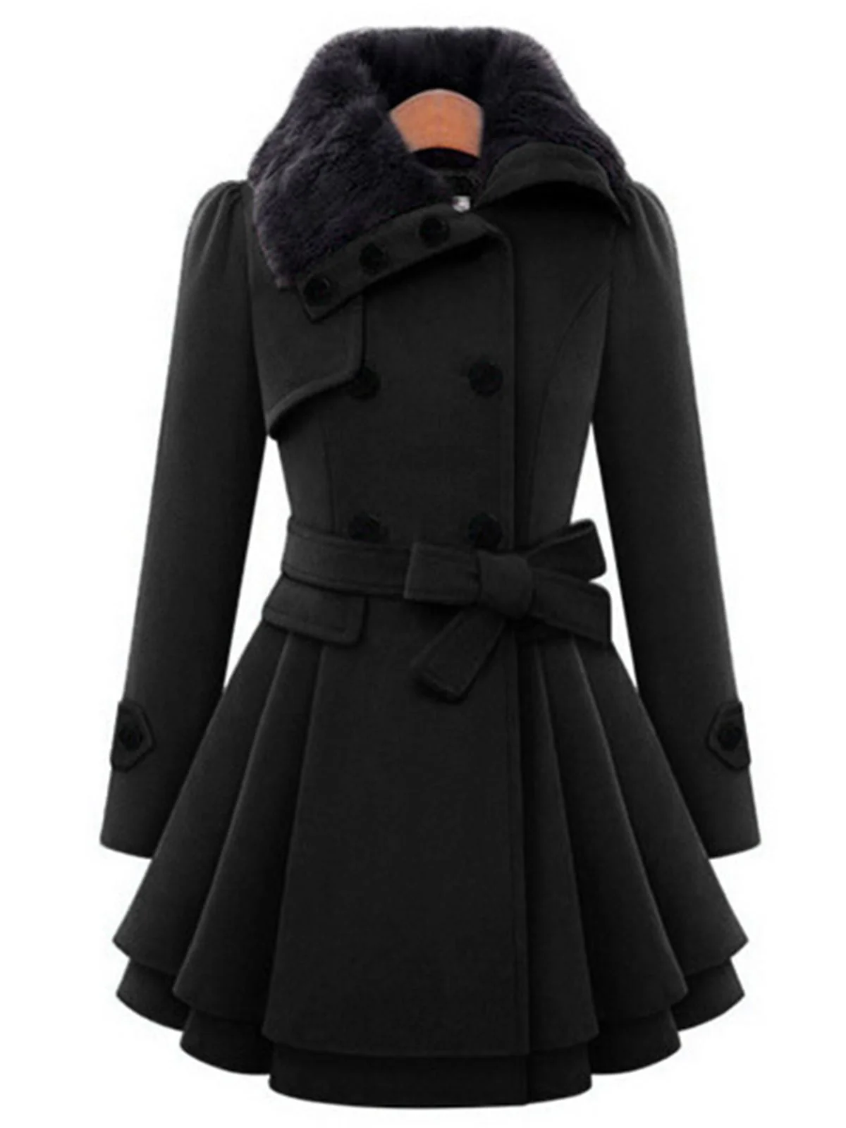 Manteau en hiver cintré à col en fourrure de Noël Chic - Image 7