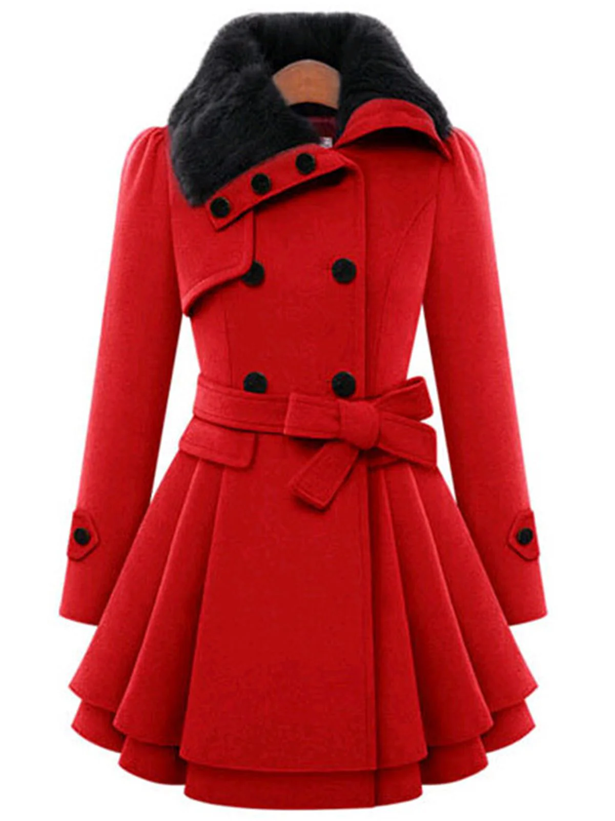 Manteau en hiver cintré à col en fourrure de Noël Chic - Image 8