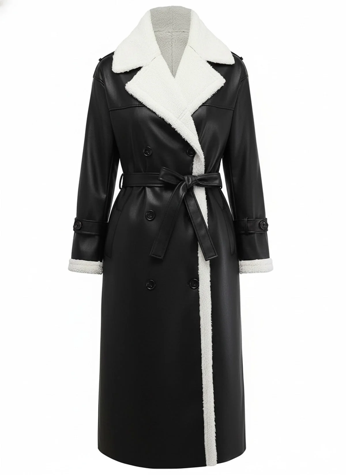 Manteau long à revers en fausse polaire sherpa contrastée des années 1940 - Image 2