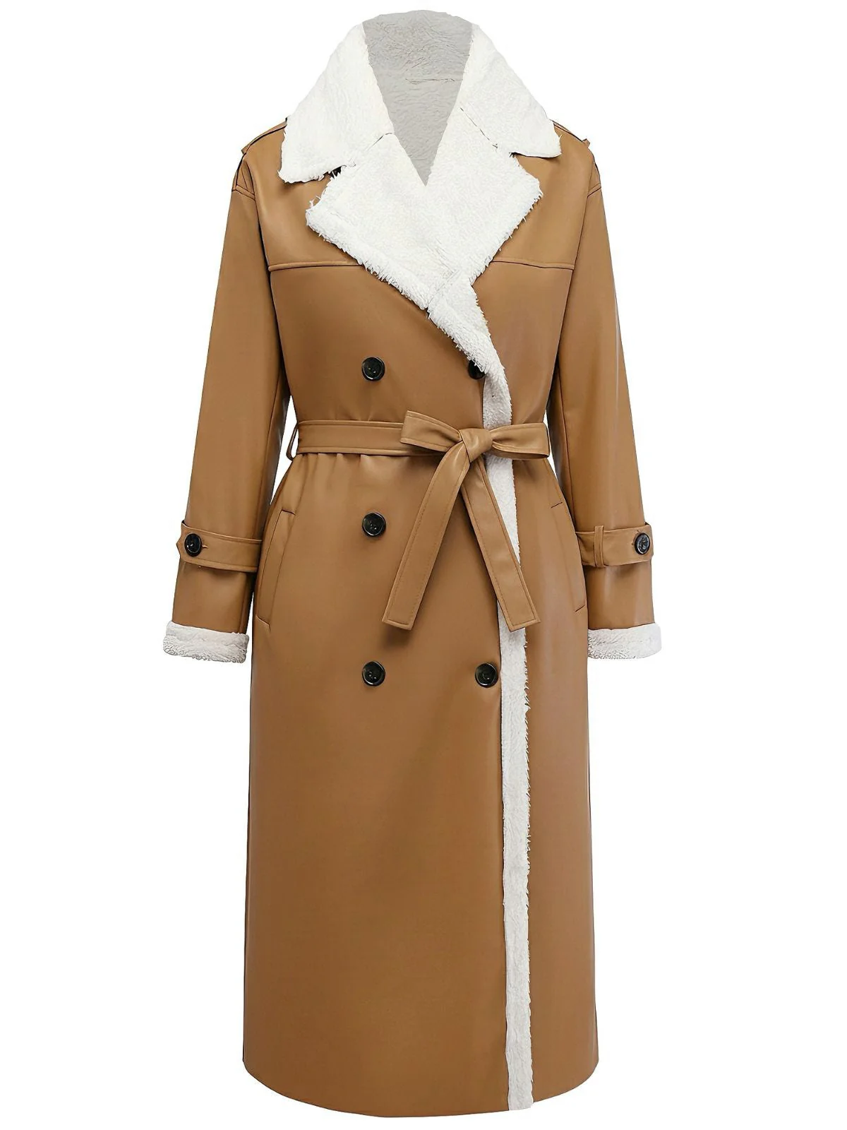 Manteau long à revers en fausse polaire sherpa contrastée des années 1940 - Image 4