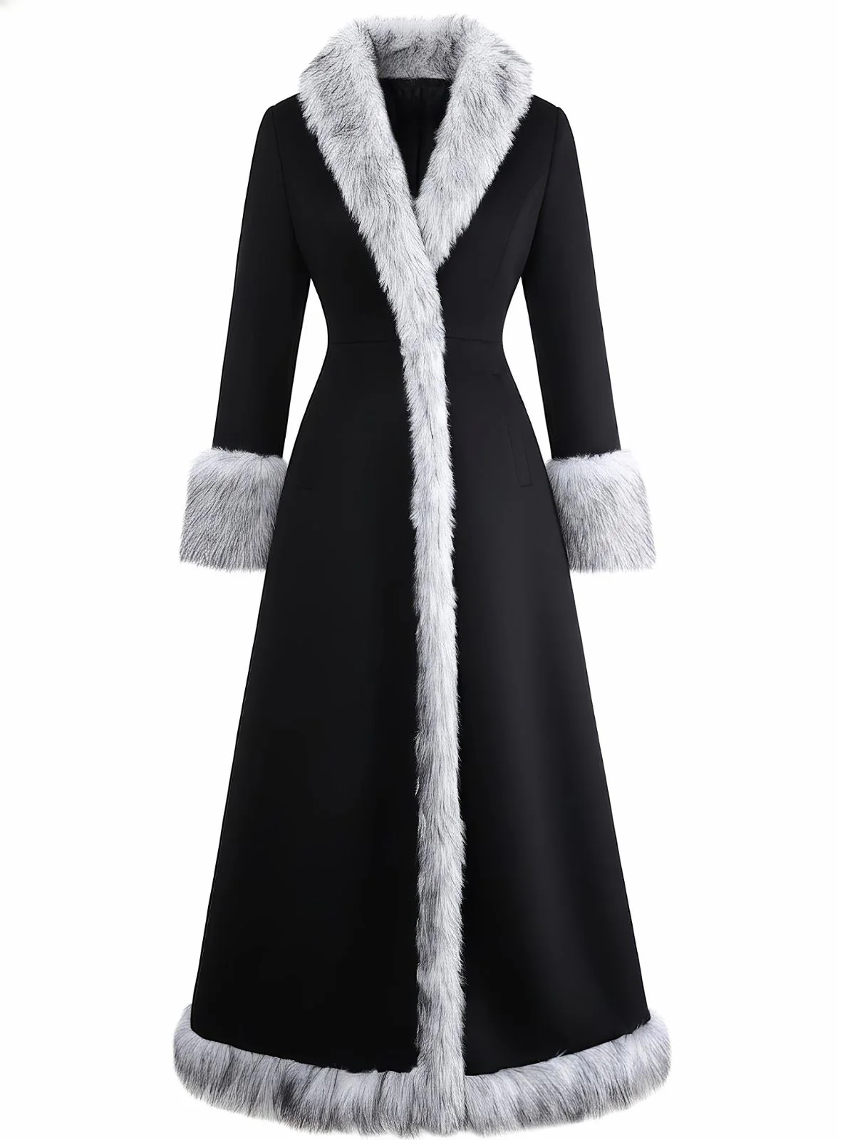 Manteau long noire à bordure en fausse fourrure années 1930 - Image 2