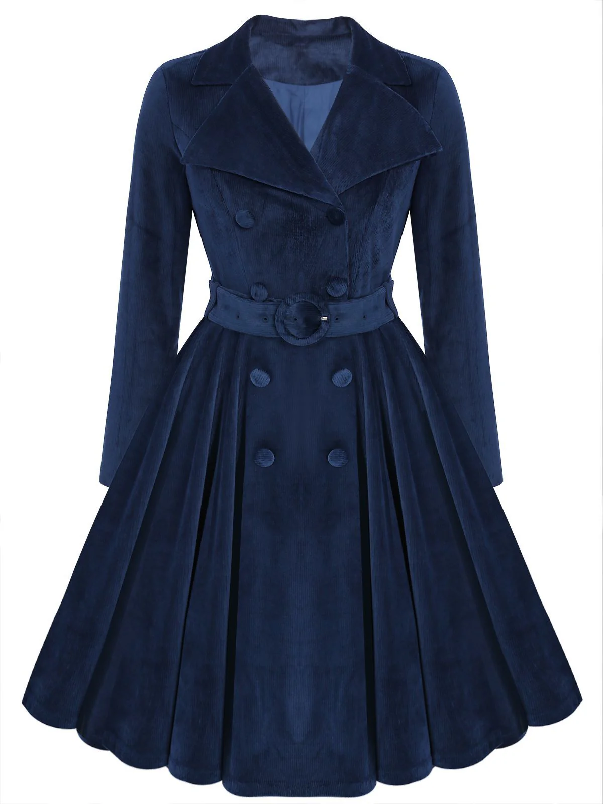 Manteau Long Velours Bleu Marine Années 1950 - Image 2