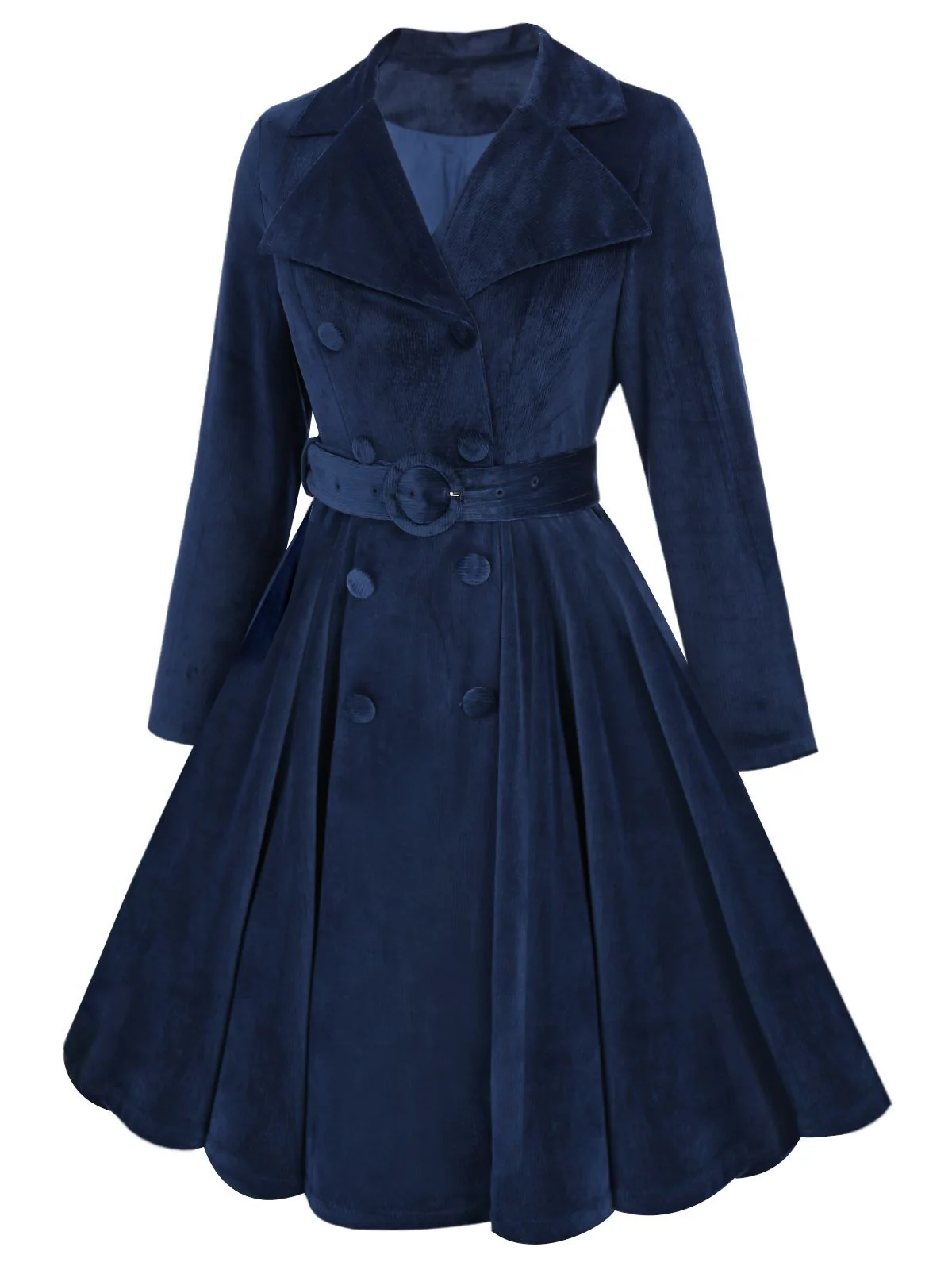 Manteau Long Velours Bleu Marine Années 1950 - Image 3