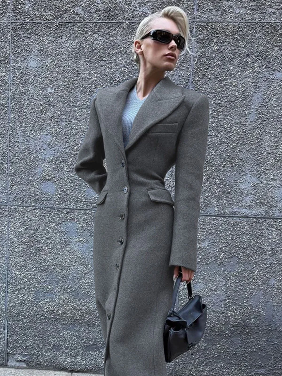 Manteau longue gris à boutons col revers unis des années 1930 - Image 5