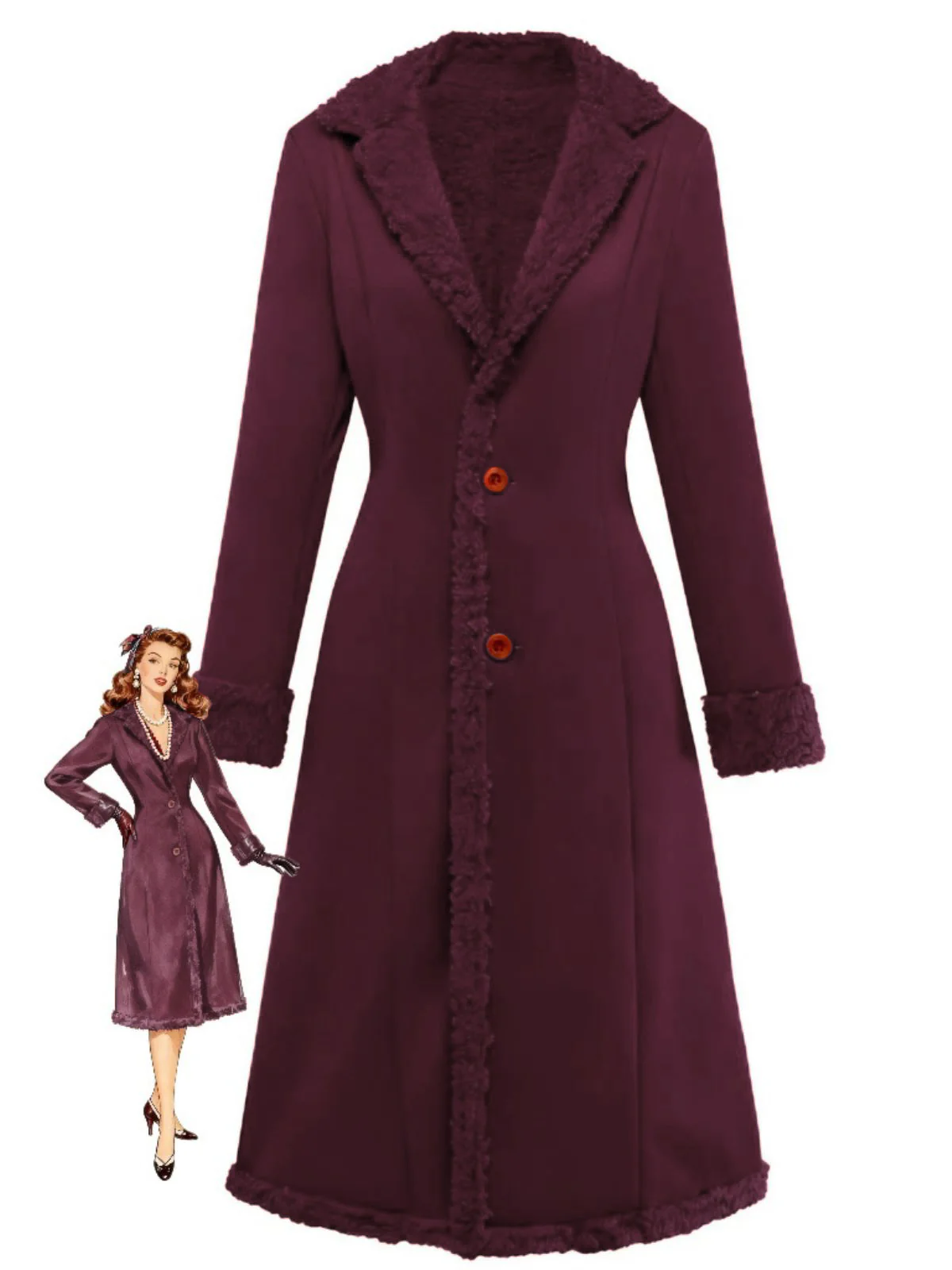 Manteau mi-long en suédine col revers uni des années 1930
