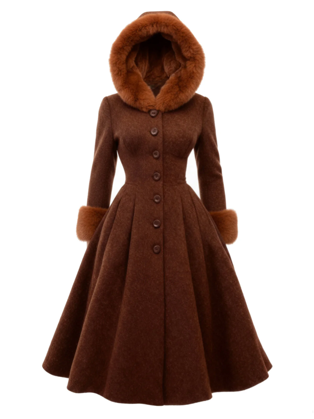 Manteau rose à capuche boutonné en fausse laine années 1950 - Image 2