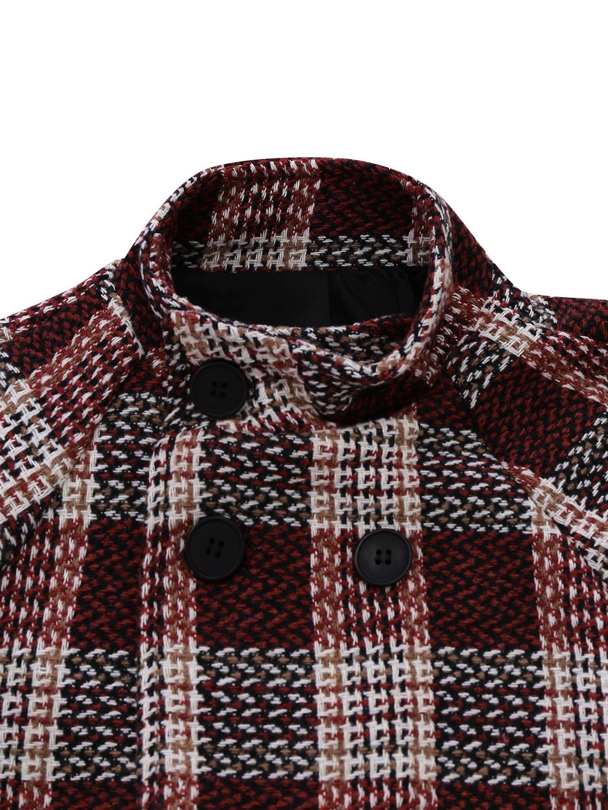 Manteau rouge à carreaux en tweed col montant des années 1950 - Image 3