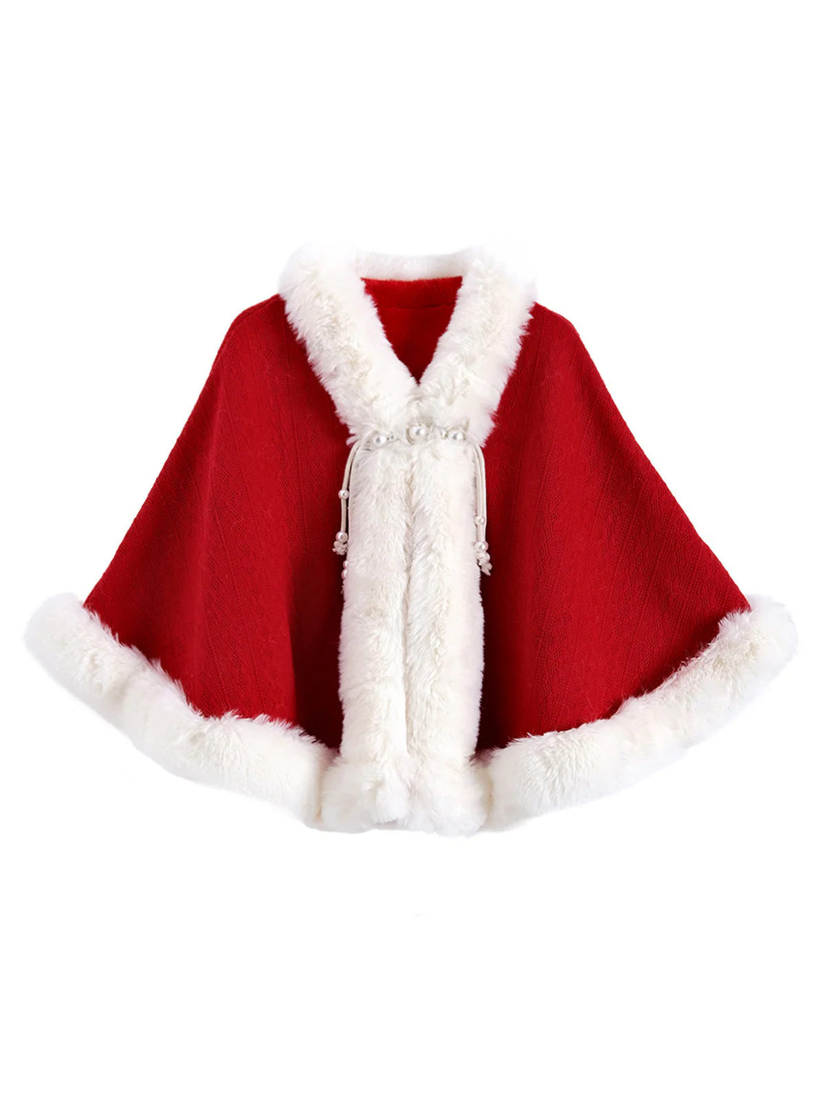 Manteau tricoté avec bordure en fourrure perlée de Noël des années 1950