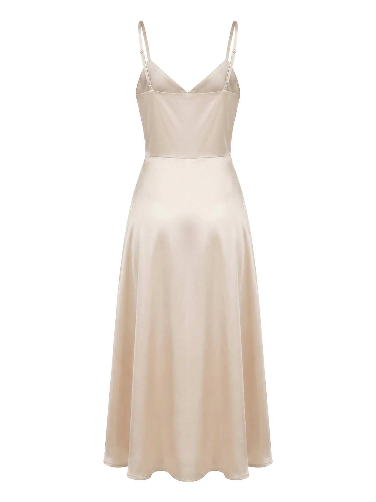 Maxi-robe satin couleur champagne col V et taille froncée années 1930 - Image 5