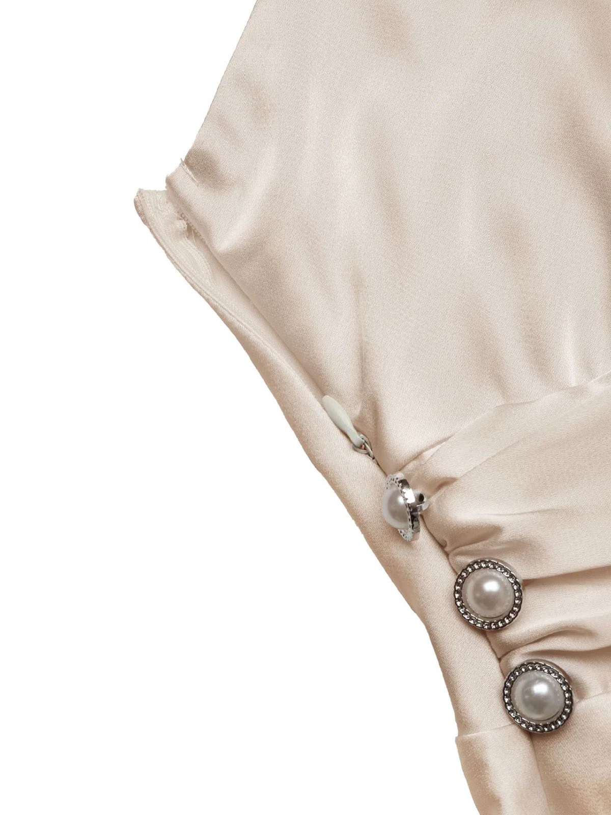 Maxi-robe satin couleur champagne col V et taille froncée années 1930 - Image 7