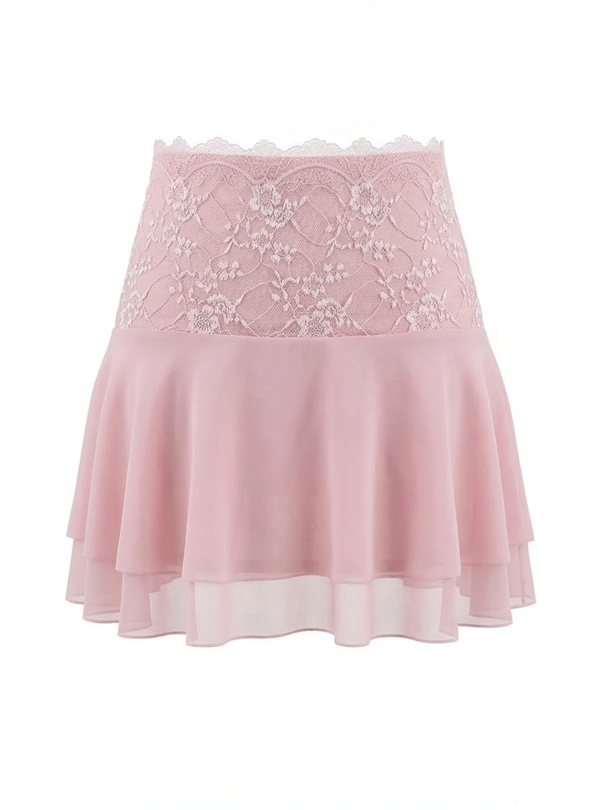 Mini jupe en dentelle brodée rose années 80