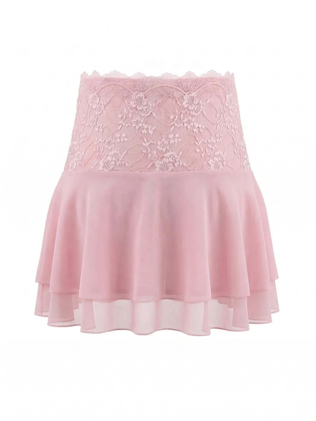 Mini jupe en dentelle brodée rose années 80 - Image 2