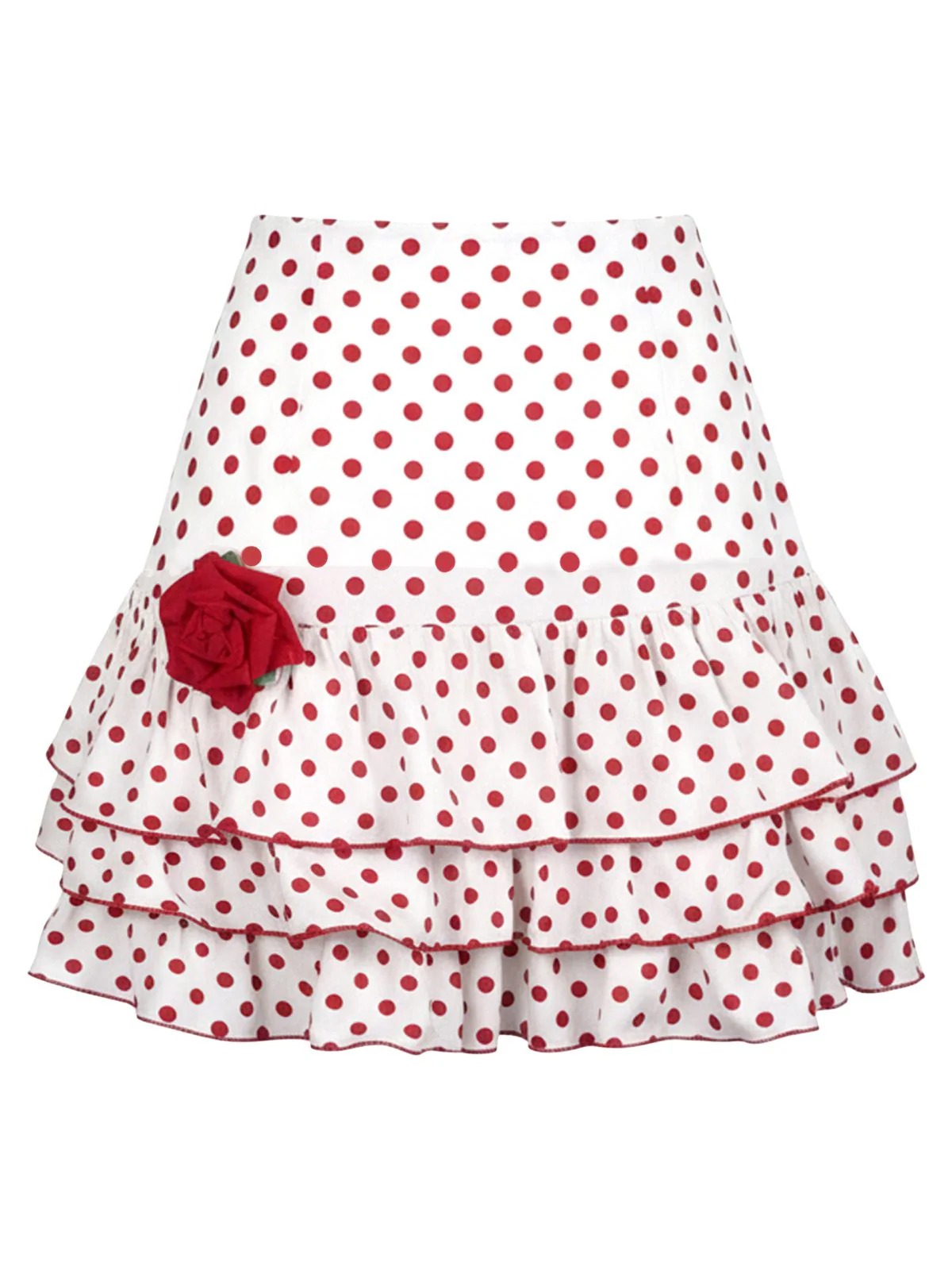Mini-jupe rouge à pois rose 3D ourlet à volants des années 60 - Image 3
