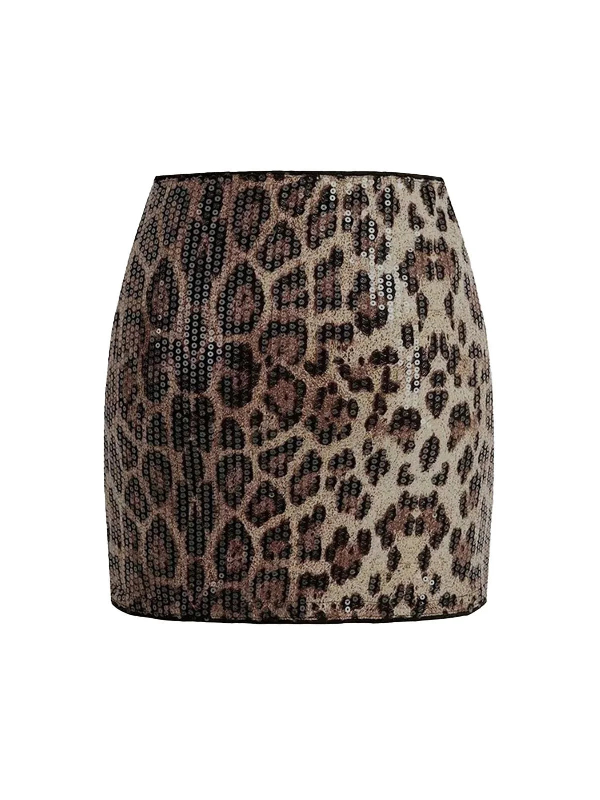 Mini-jupe sequins imprimé léopard marron années 80 - Image 2
