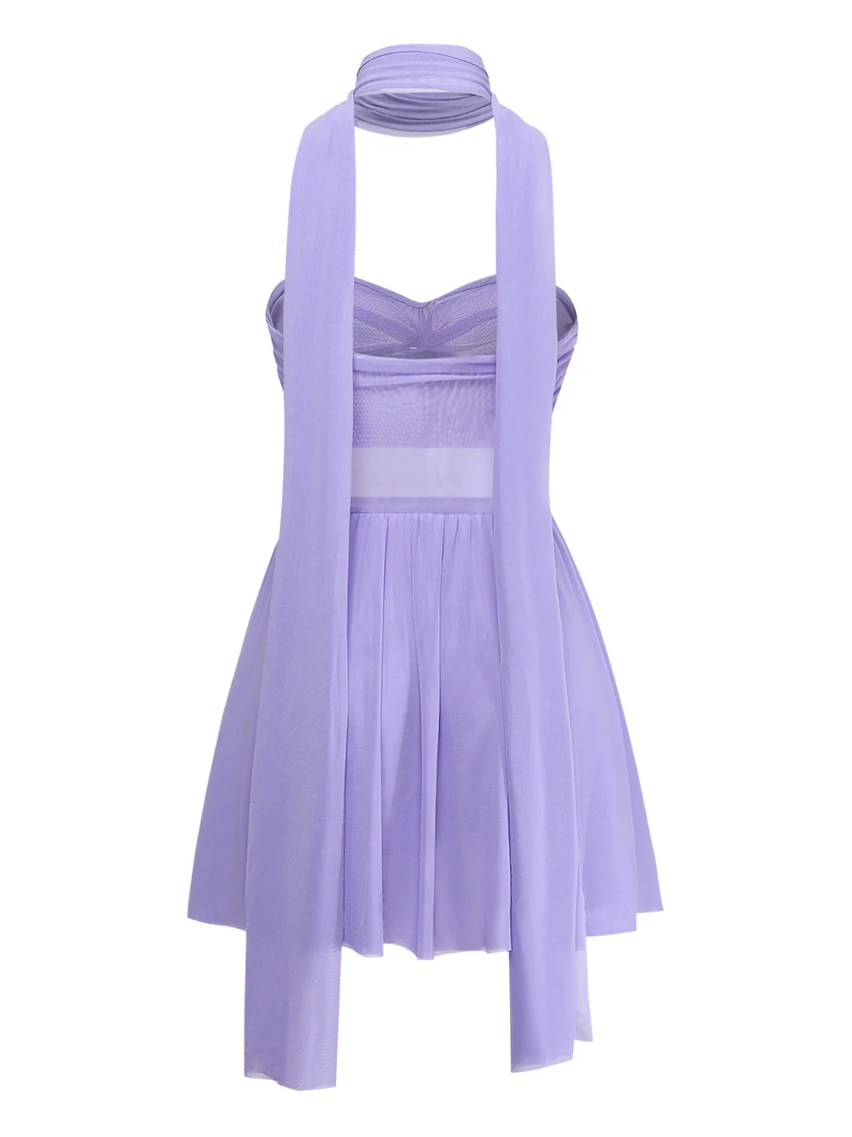 Mini-robe babydoll bustier résille lilas foulard années 70 - Image 3